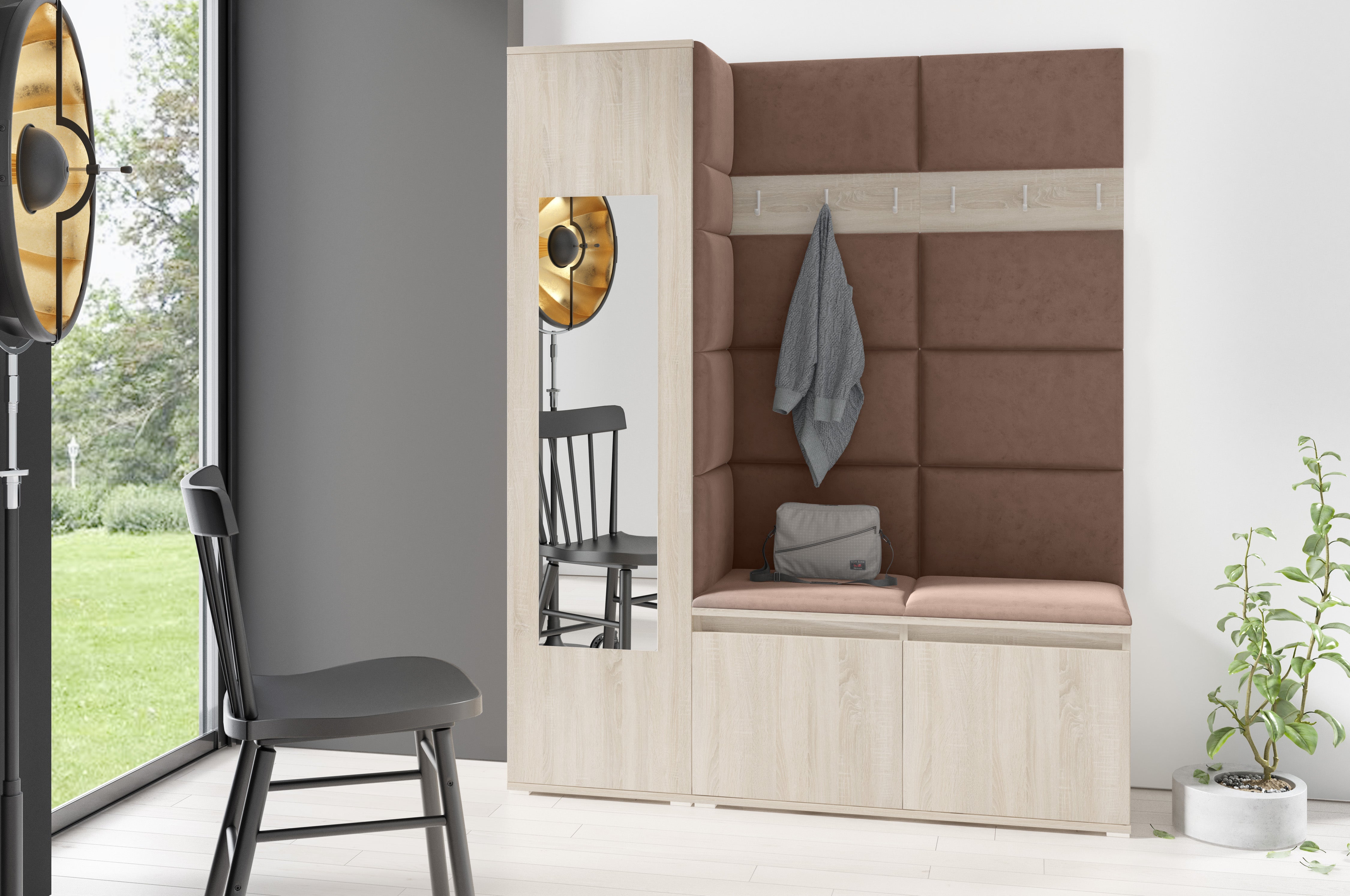 PK Emi 14 Flurgarderobe Sonoma - Polsterpaneele in verschiedenen Farben