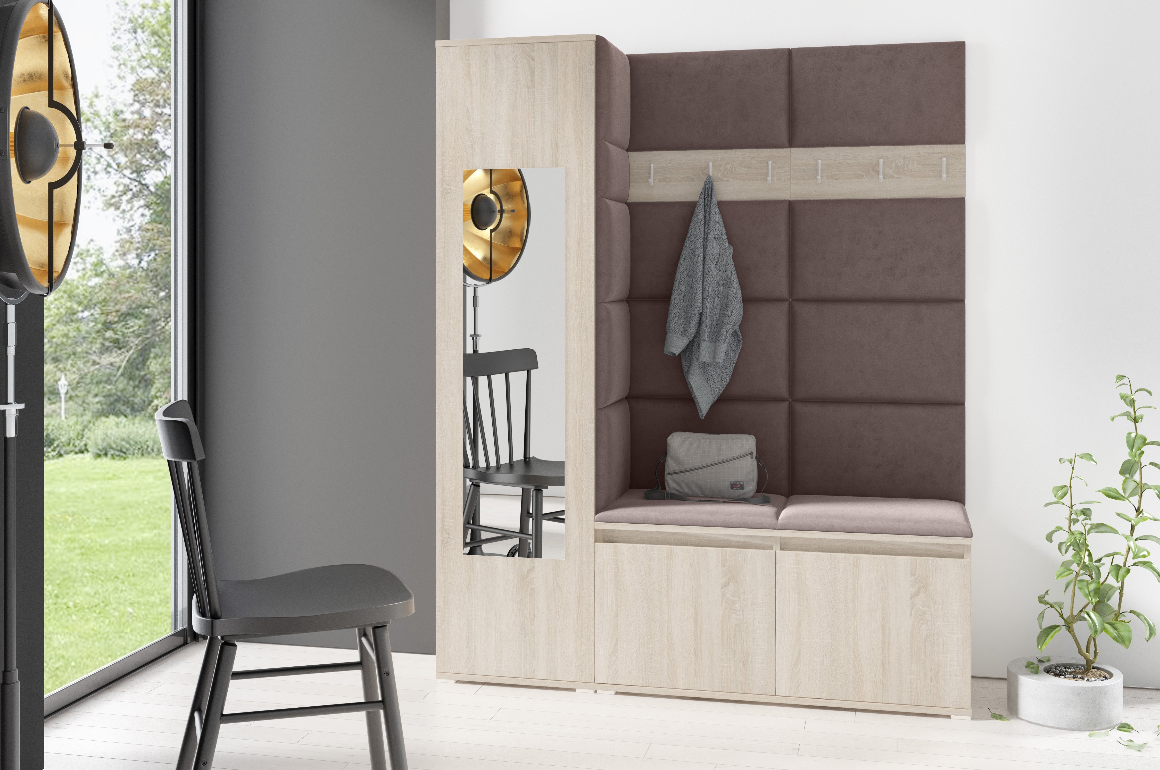 PK Emi 14 Flurgarderobe Sonoma - Polsterpaneele in verschiedenen Farben