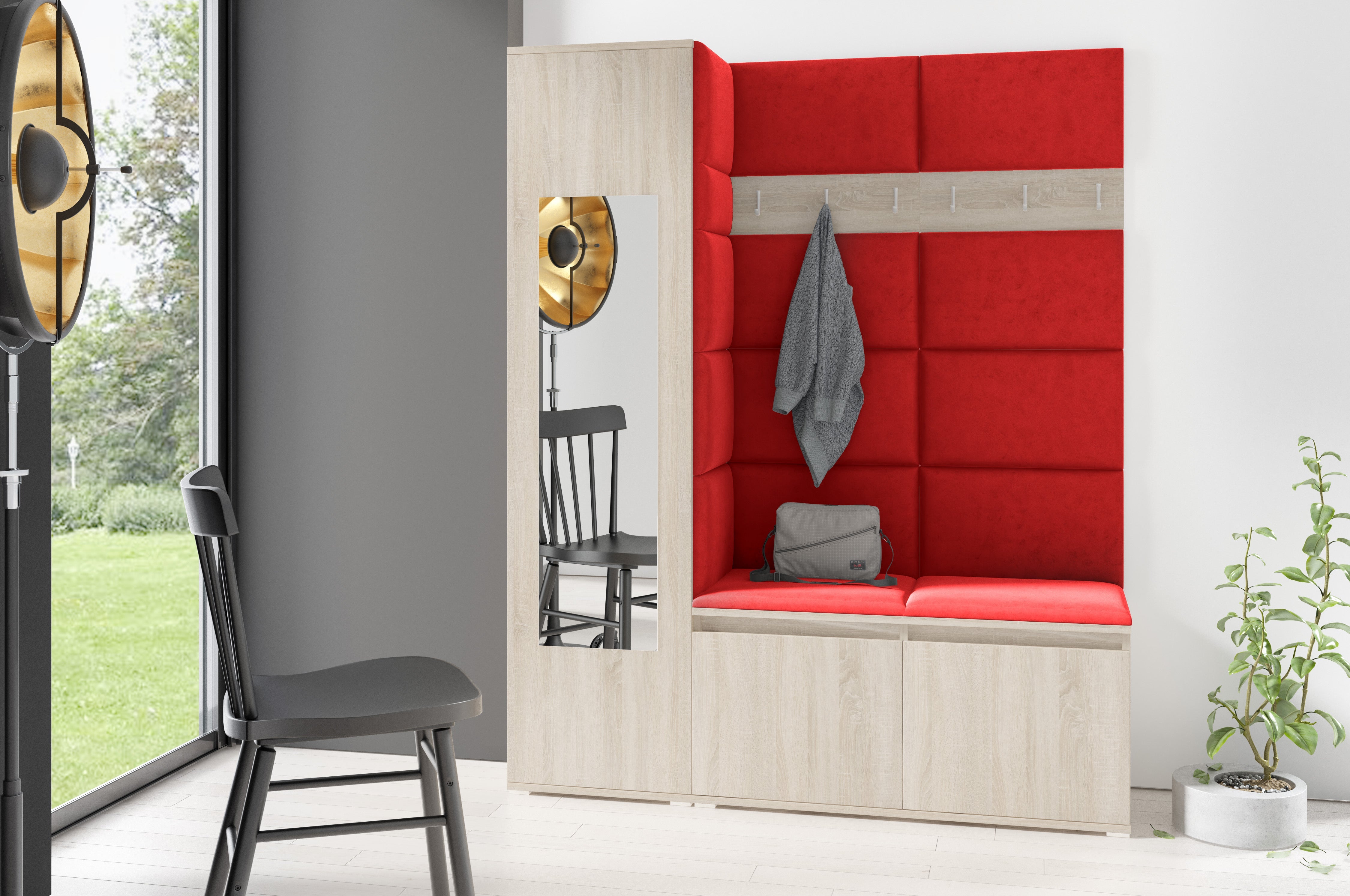 PK Emi 14 Flurgarderobe Sonoma - Polsterpaneele in verschiedenen Farben