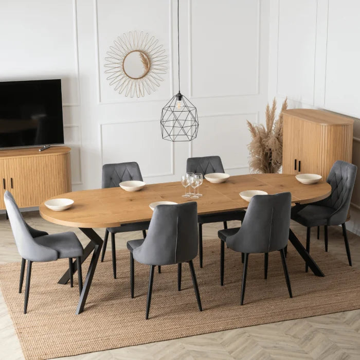 Elite LUKAS Round Extendable Dining Table 100–250 cm Golden Oak Modern Loft