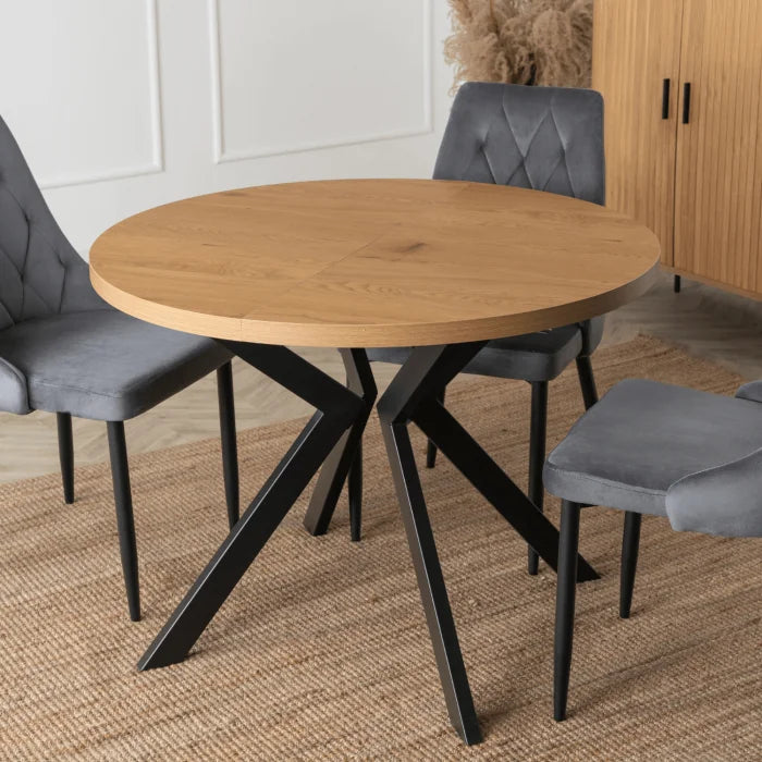 Elite LUKAS Round Extendable Dining Table 100–250 cm Golden Oak Modern Loft