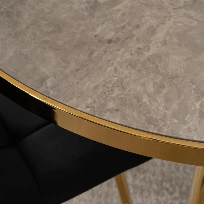 Elite TINGA 100 cm Round Dining Table – Grey Marble/Gold