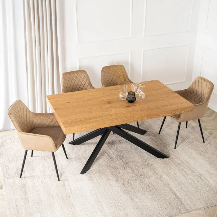 Elite HAMPTON Extendable Rectangular Dining Table 160–240 cm Rustic Oak / Black Modern Loft