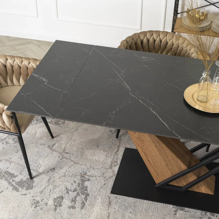 Elite REX Extendable Rectangular Dining Table 160–220 cm Ceramic Black Marble/Walnut Modern Loft