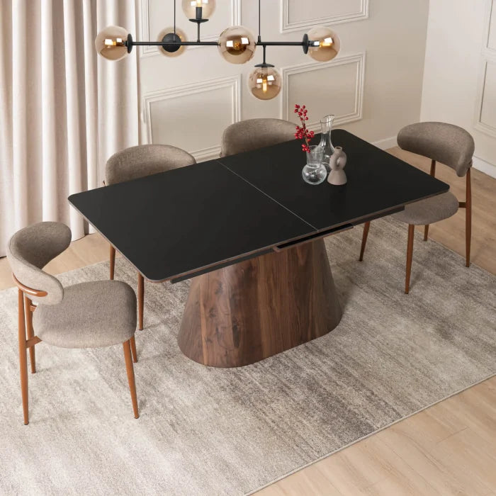 Elite LISBON Extendable Rectangular Dining Table 160–200 cm Ceramic Black/Walnut Dining Table Modern