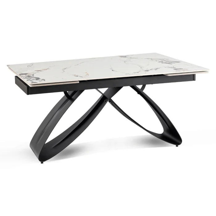Elite LUIGI Extendable Rectangular Dining Table 160–240 cm, Modern Ceramic White Marble/Black