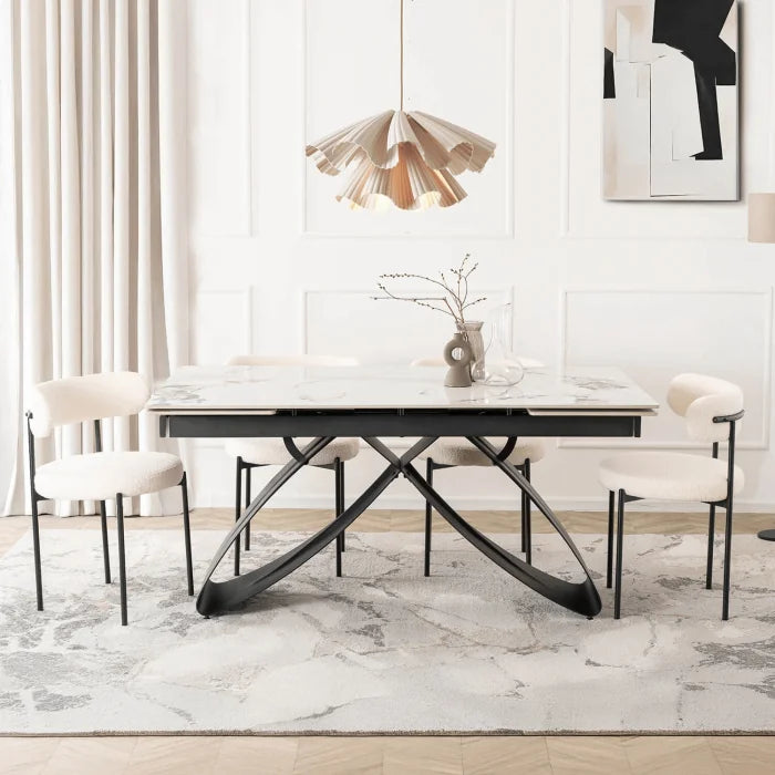 Elite LUIGI Extendable Rectangular Dining Table 160–240 cm, Modern Ceramic White Marble/Black