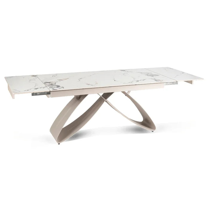 Elite LUIGI Extendable Rectangular Dining Table 160–240 cm, Modern Ceramic White Marble/Cashmere