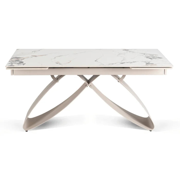 Elite LUIGI Extendable Rectangular Dining Table 160–240 cm, Modern Ceramic White Marble/Cashmere