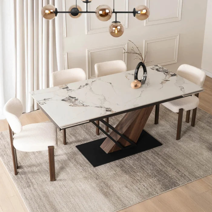 Elite REX 2 Extendable Rectangular Dining Table 180–240 cm Ceramic White Marble/Walnut Modern Loft