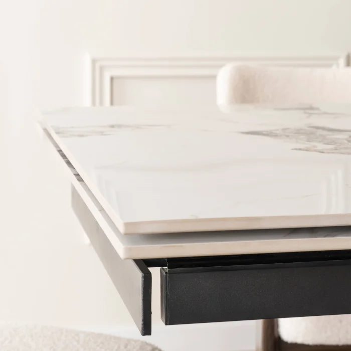 Elite REX 2 Extendable Rectangular Dining Table 180–240 cm Ceramic White Marble/Walnut Modern Loft