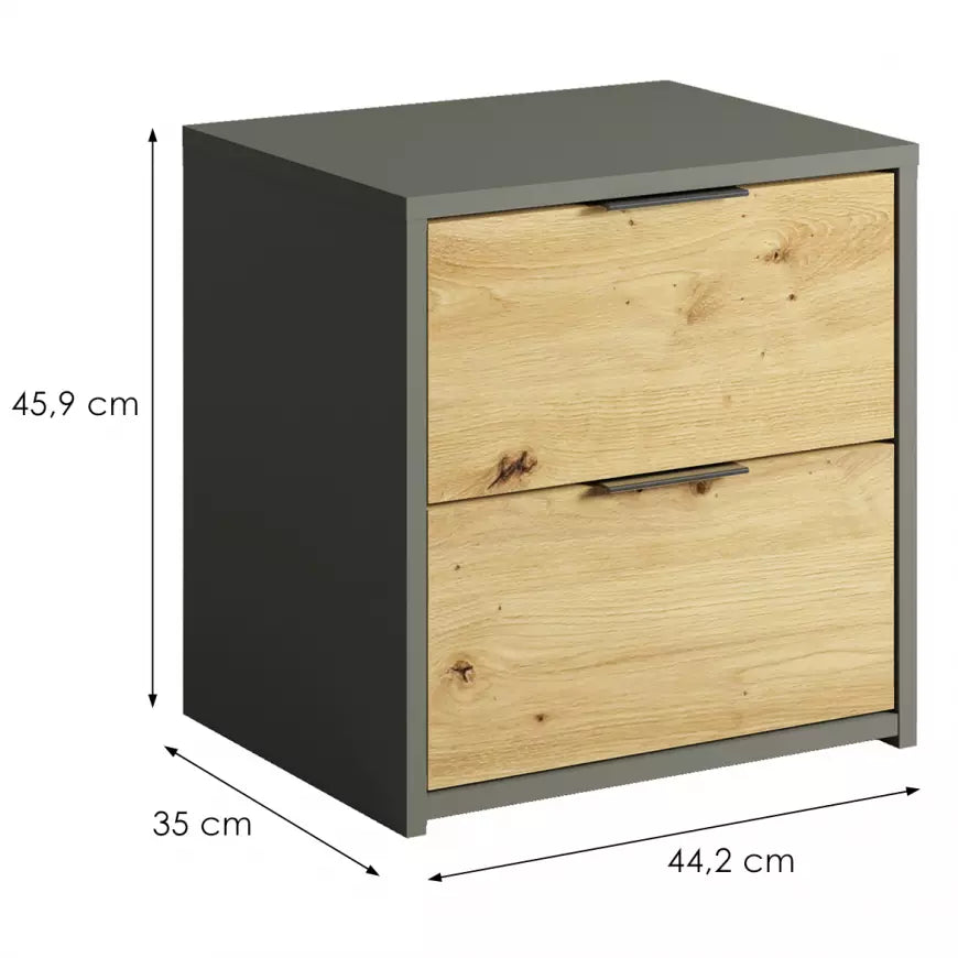 MO Rimini – Bedside Table 2S, Artisan Oak / Graphite