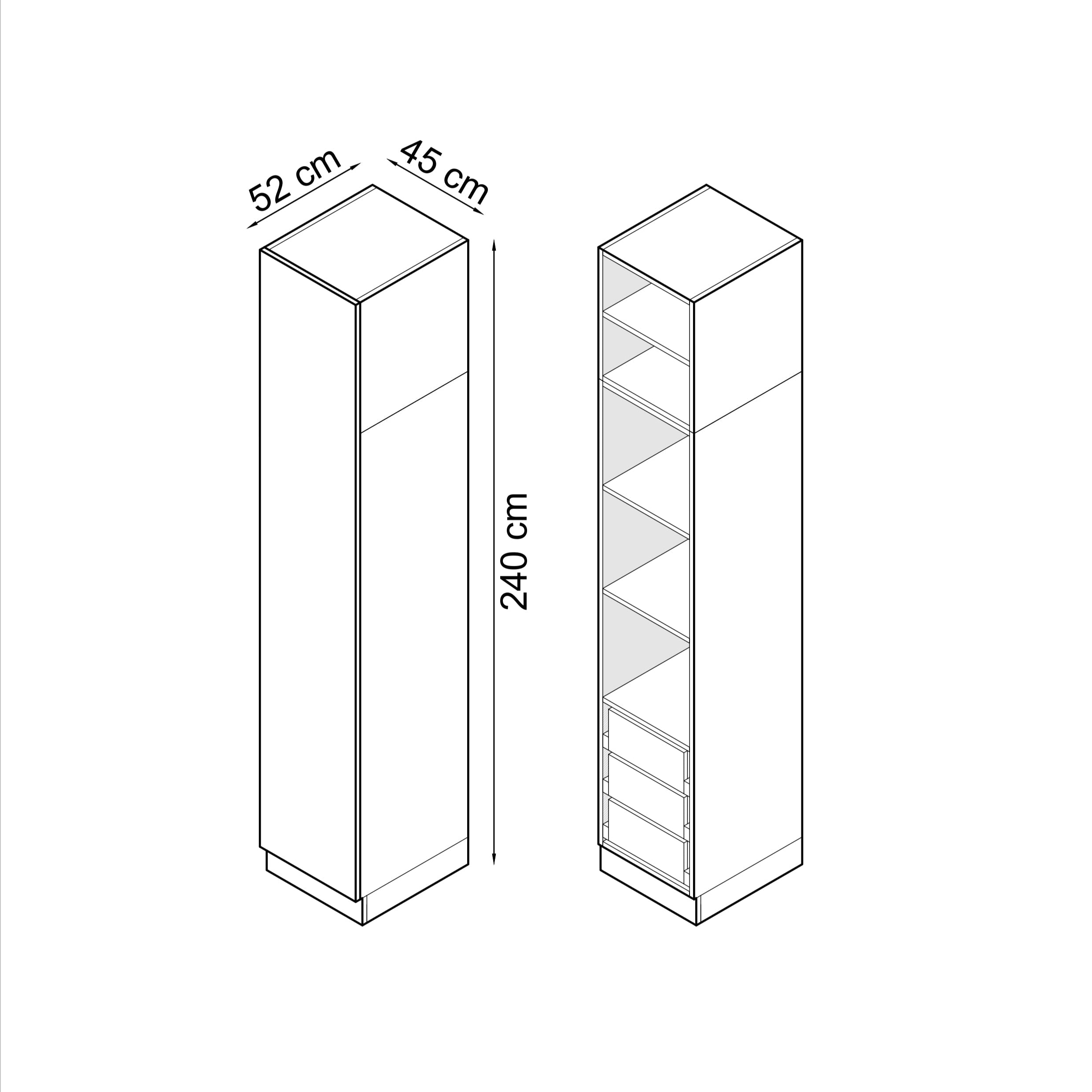 SLEEP VARIA 1-türiger Kleiderschrank mit Schubladen und Einlegeböden 45 cm - Eiche geölt/Weißglanz