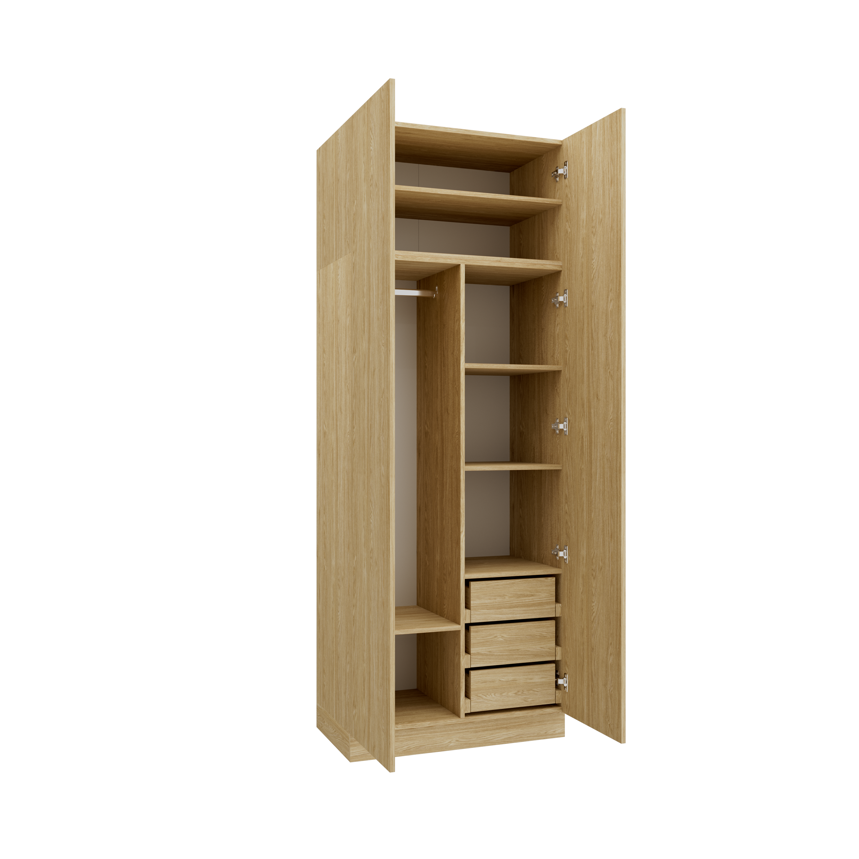 SLEEP VARIA 2-Door Wardrobe 90 cm with Shelves, Drawers, and Rail – Oiled Oak / Oiled Oak
