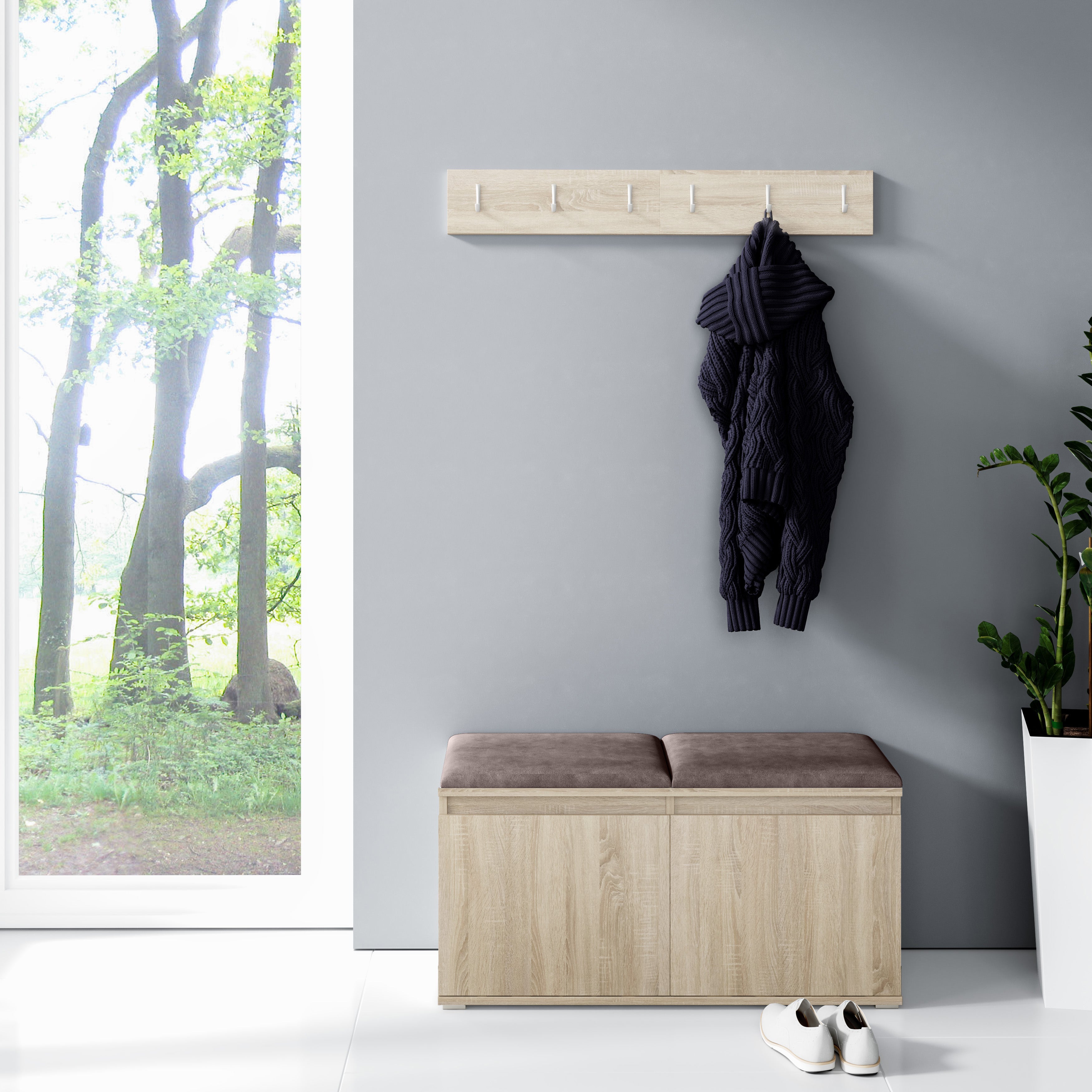 PK Emi 5 Hallway Wardrobe Sonoma - Upholstered Panels in Various Colours