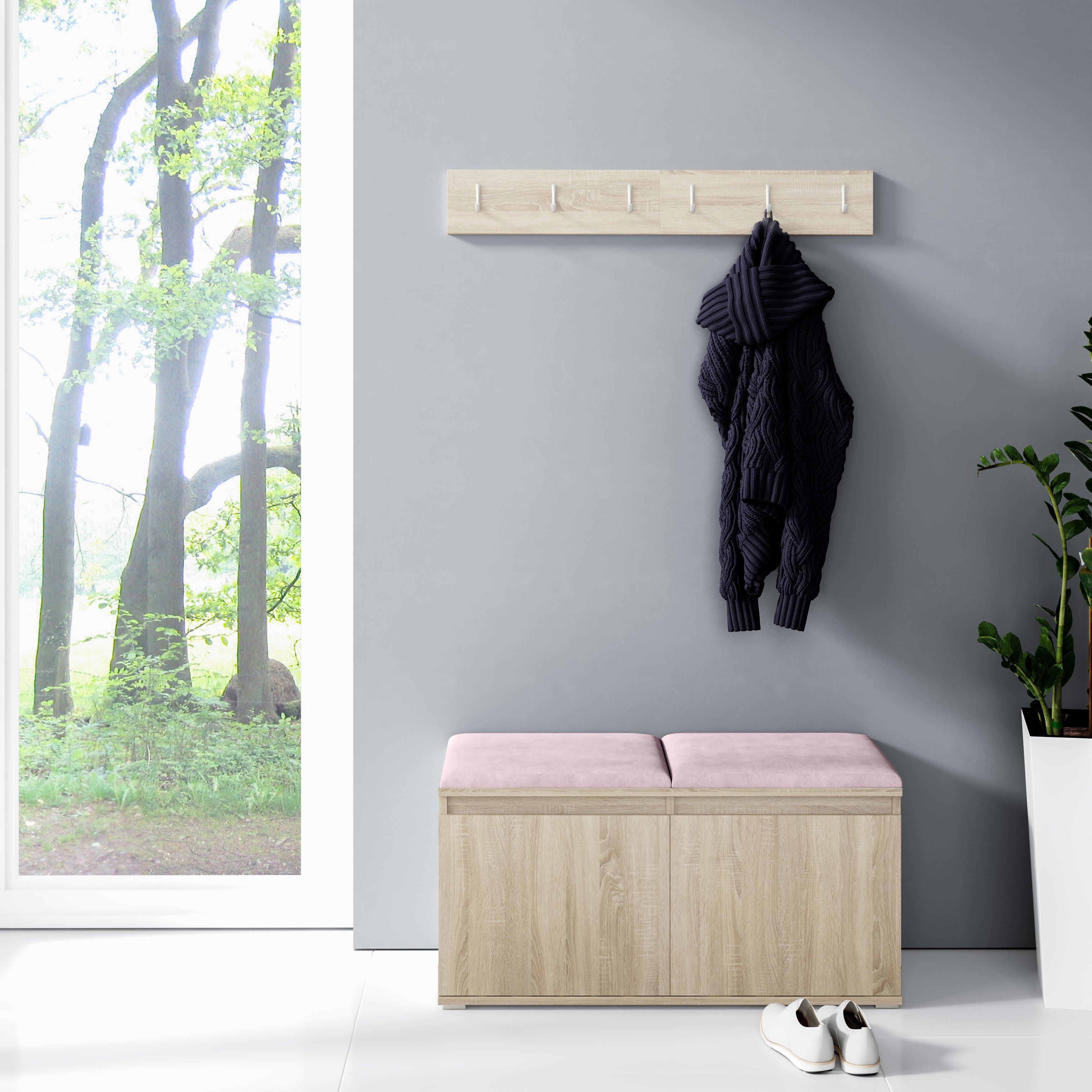 PK Emi 5 Hallway Wardrobe Sonoma - Upholstered Panels in Various Colours