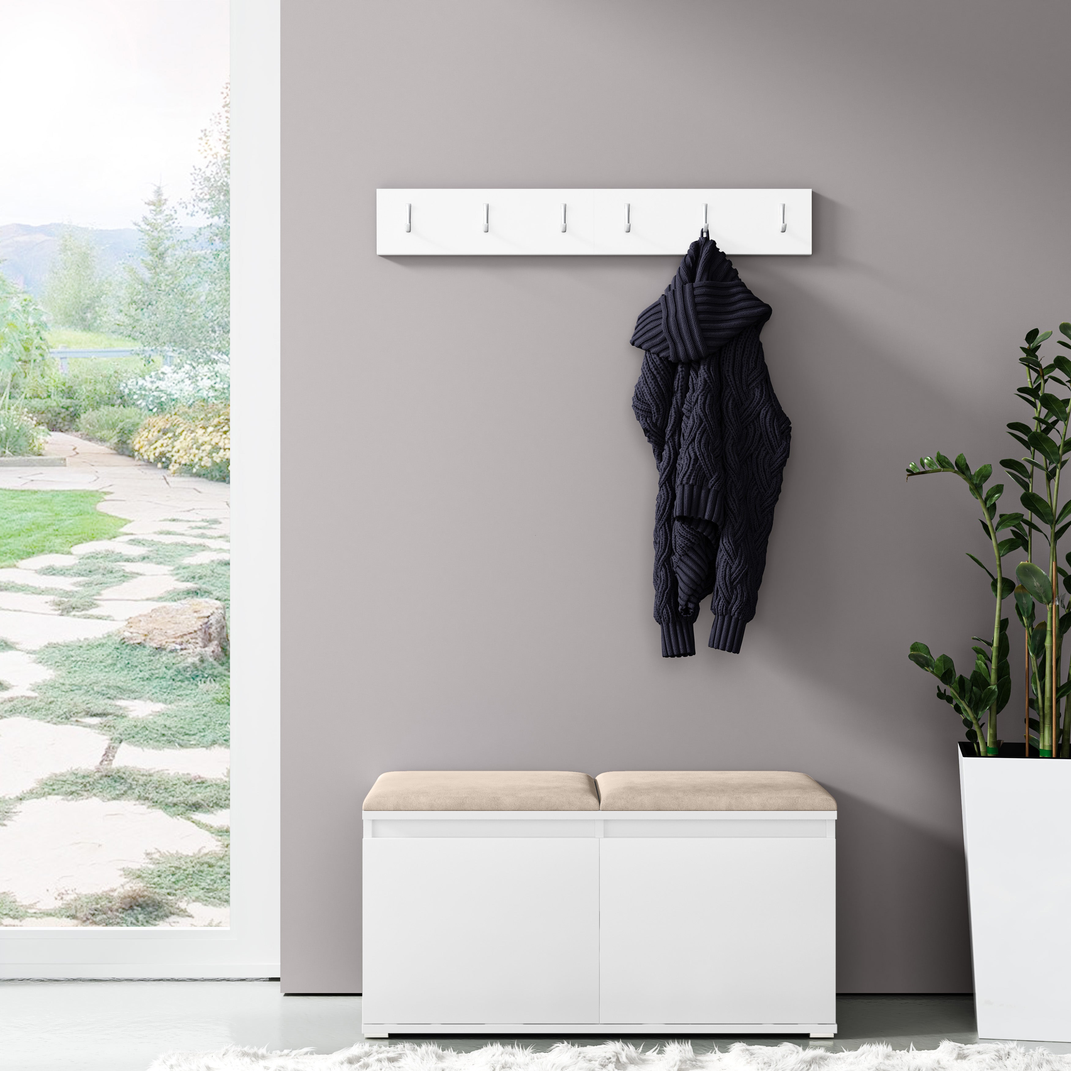 PK Emi 5 Hallway Wardrobe White - Upholstered Panels in Various Colours