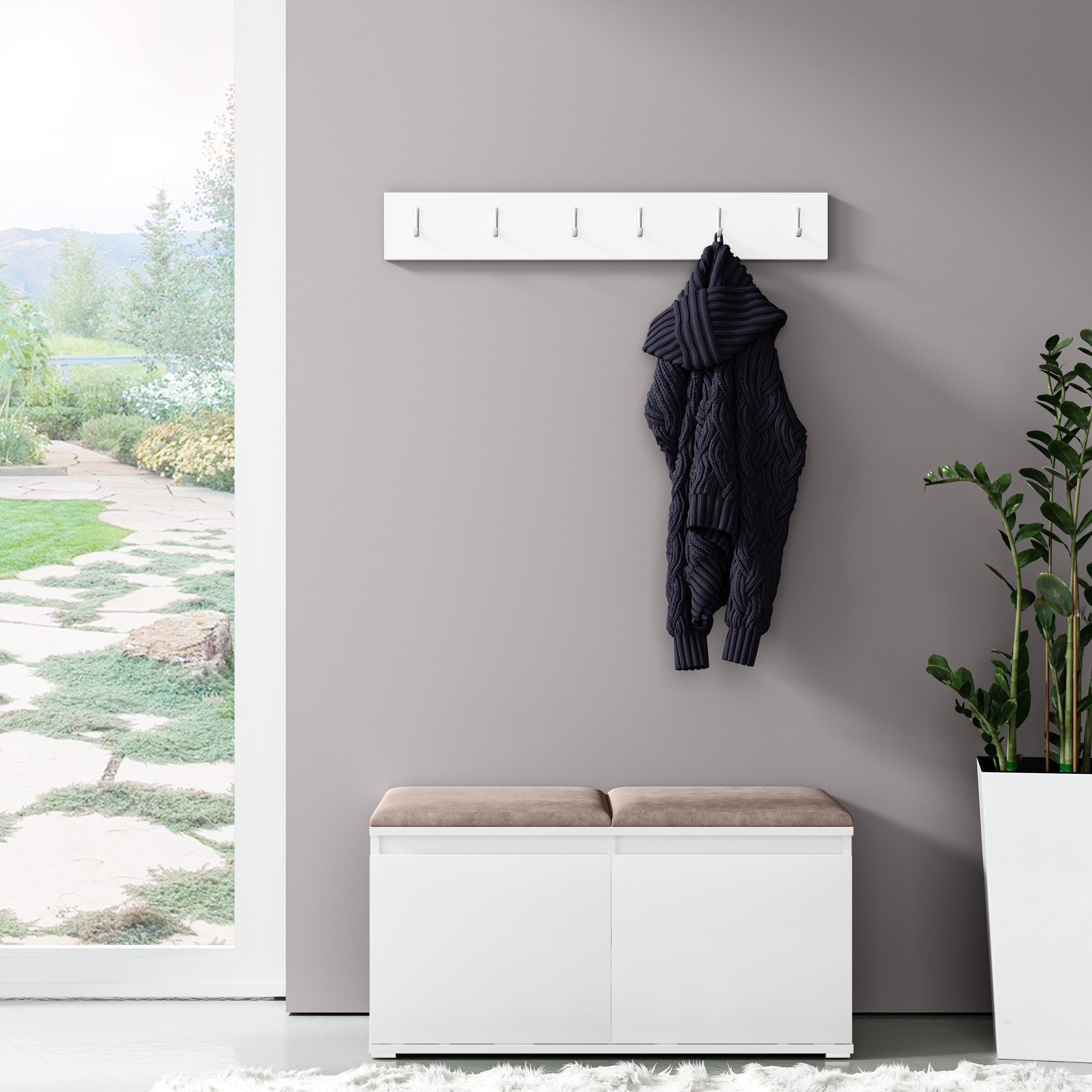 PK Emi 5 Hallway Wardrobe White - Upholstered Panels in Various Colours