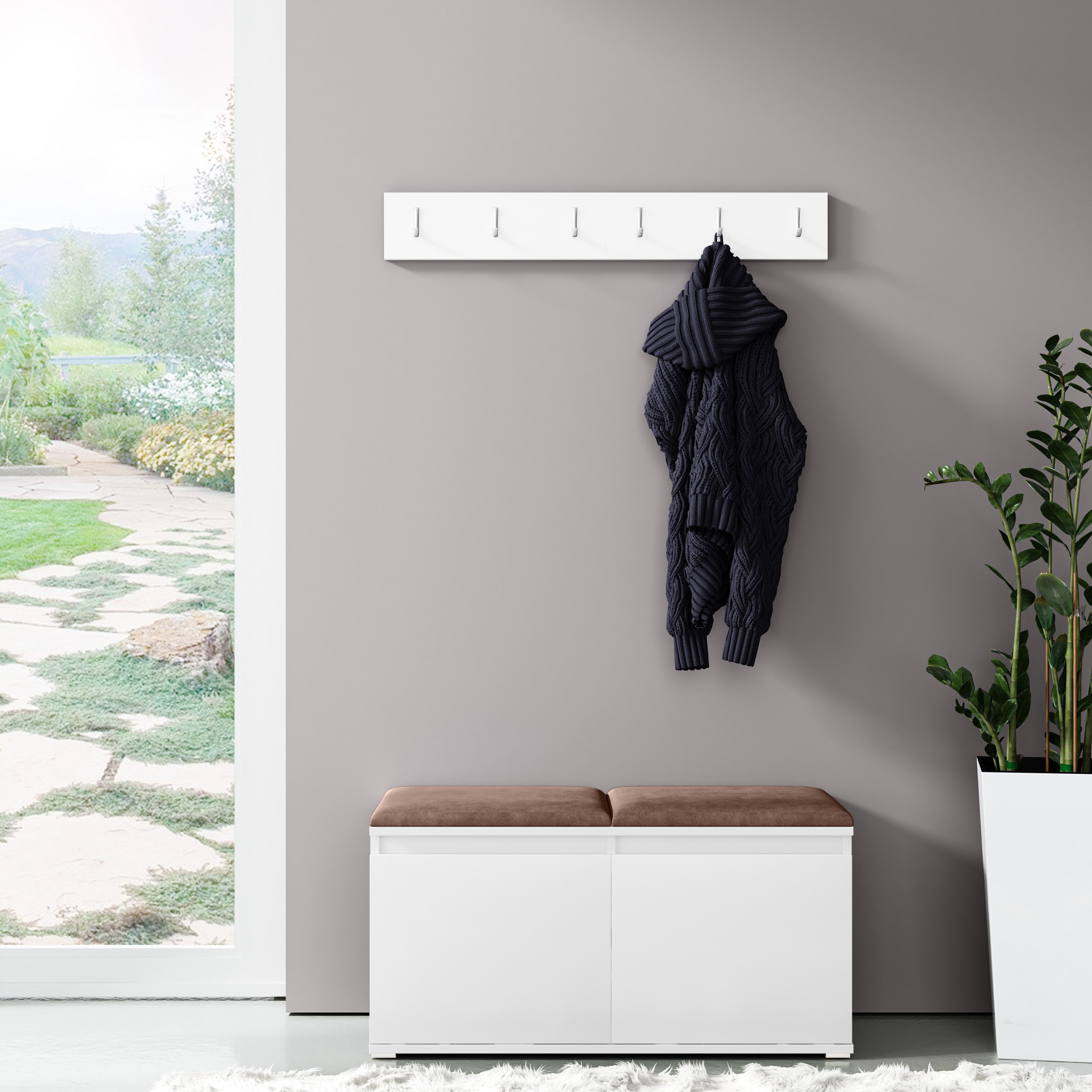 PK Emi 5 Hallway Wardrobe White - Upholstered Panels in Various Colours