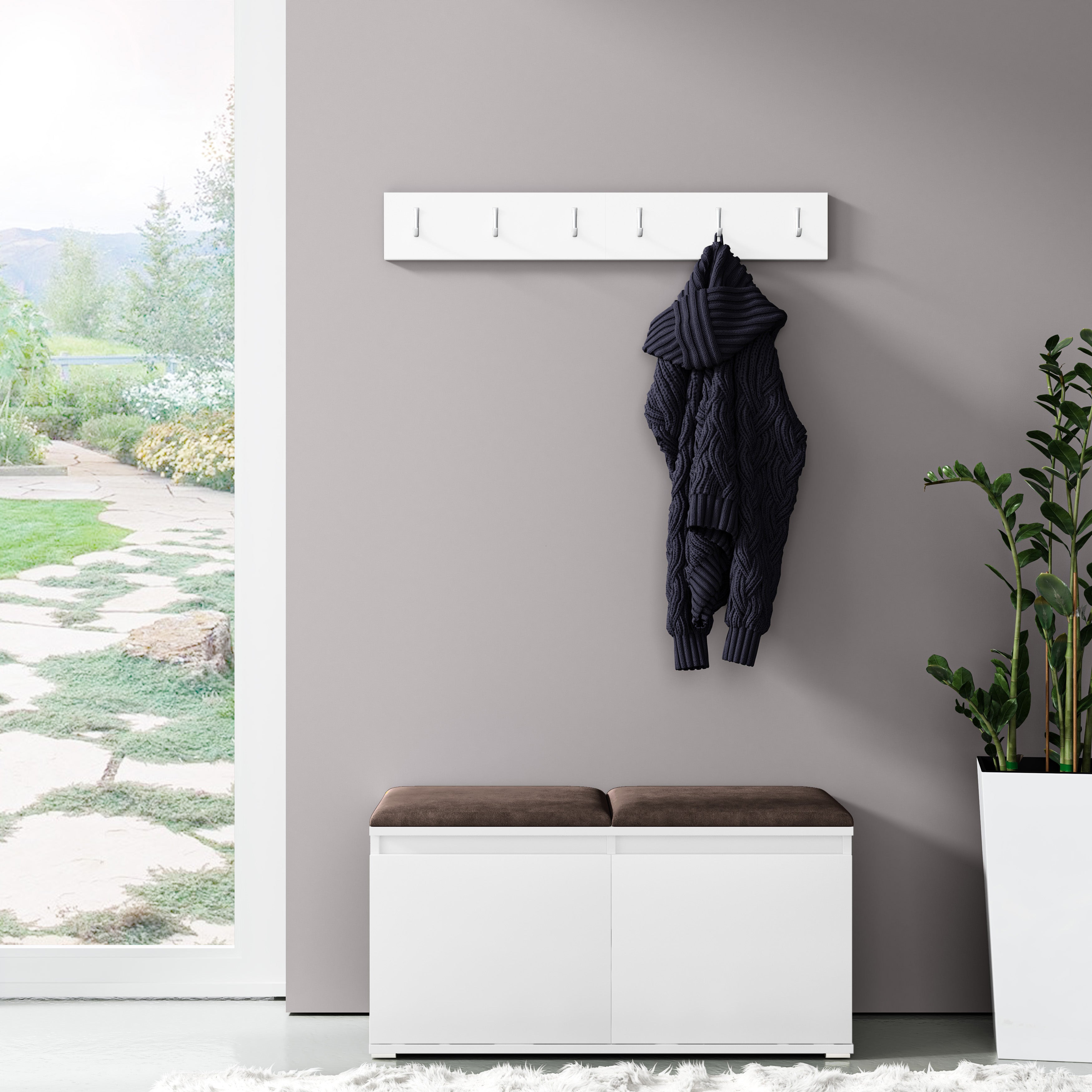 PK Emi 5 Hallway Wardrobe White - Upholstered Panels in Various Colours