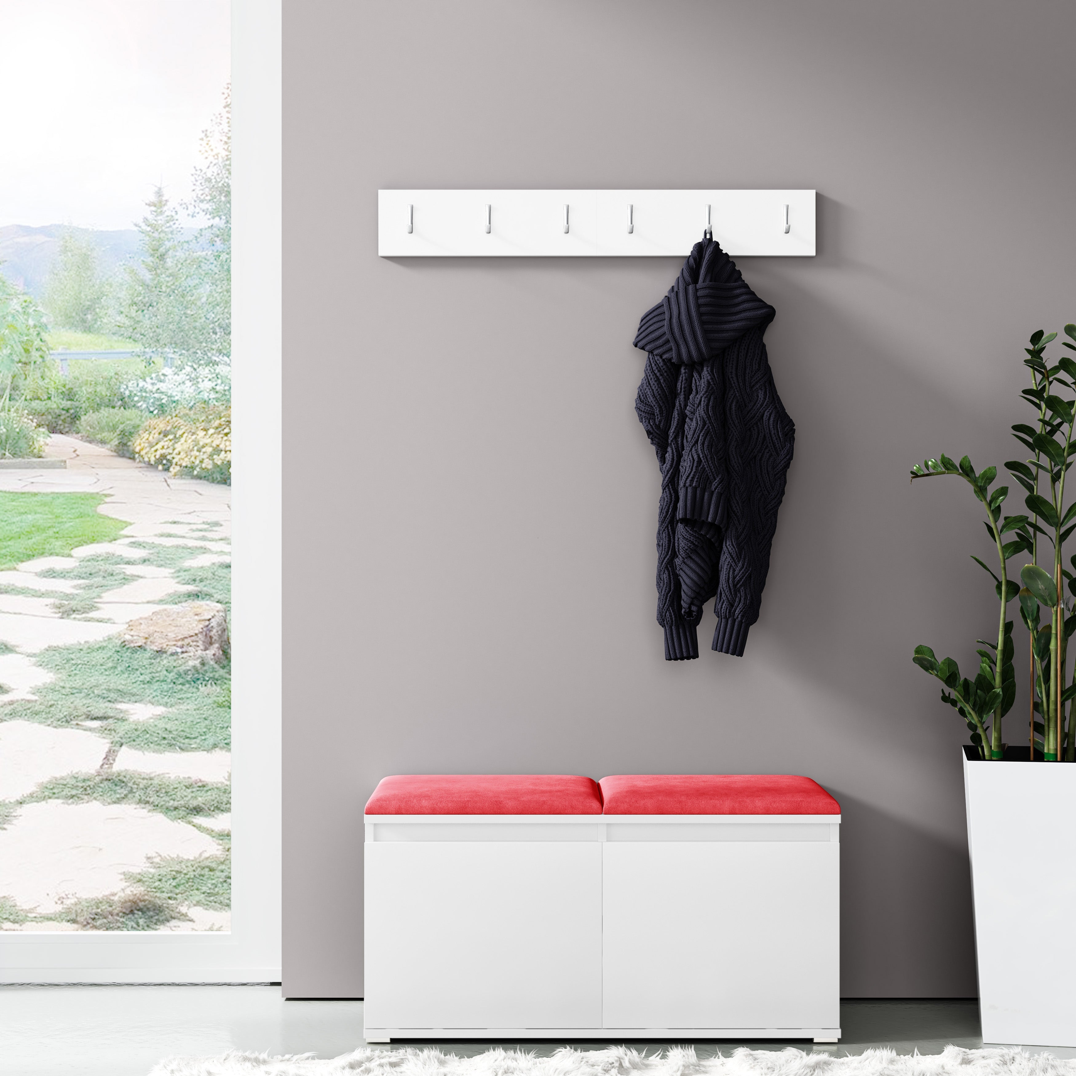 PK Emi 5 Hallway Wardrobe White - Upholstered Panels in Various Colours