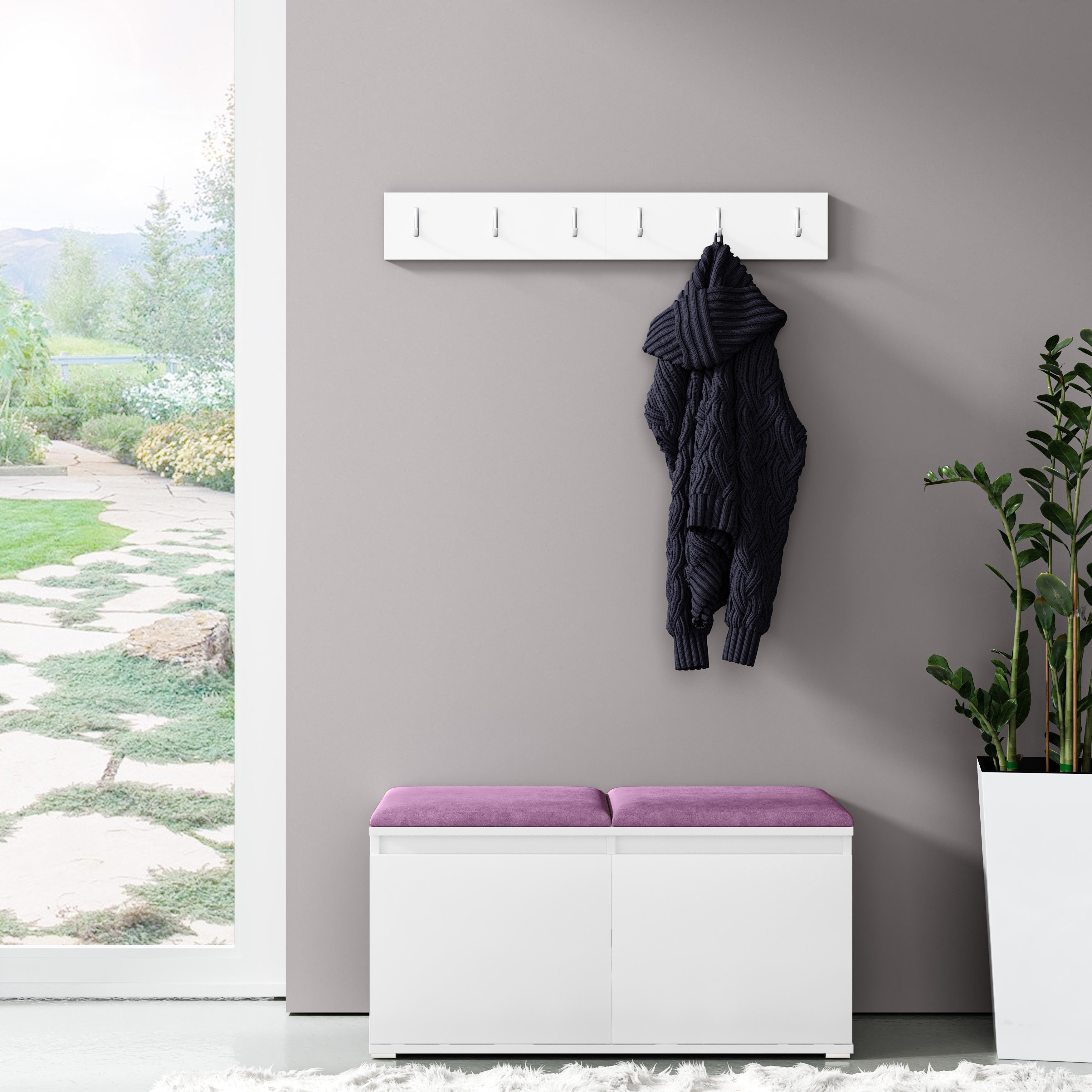 PK Emi 5 Hallway Wardrobe White - Upholstered Panels in Various Colours