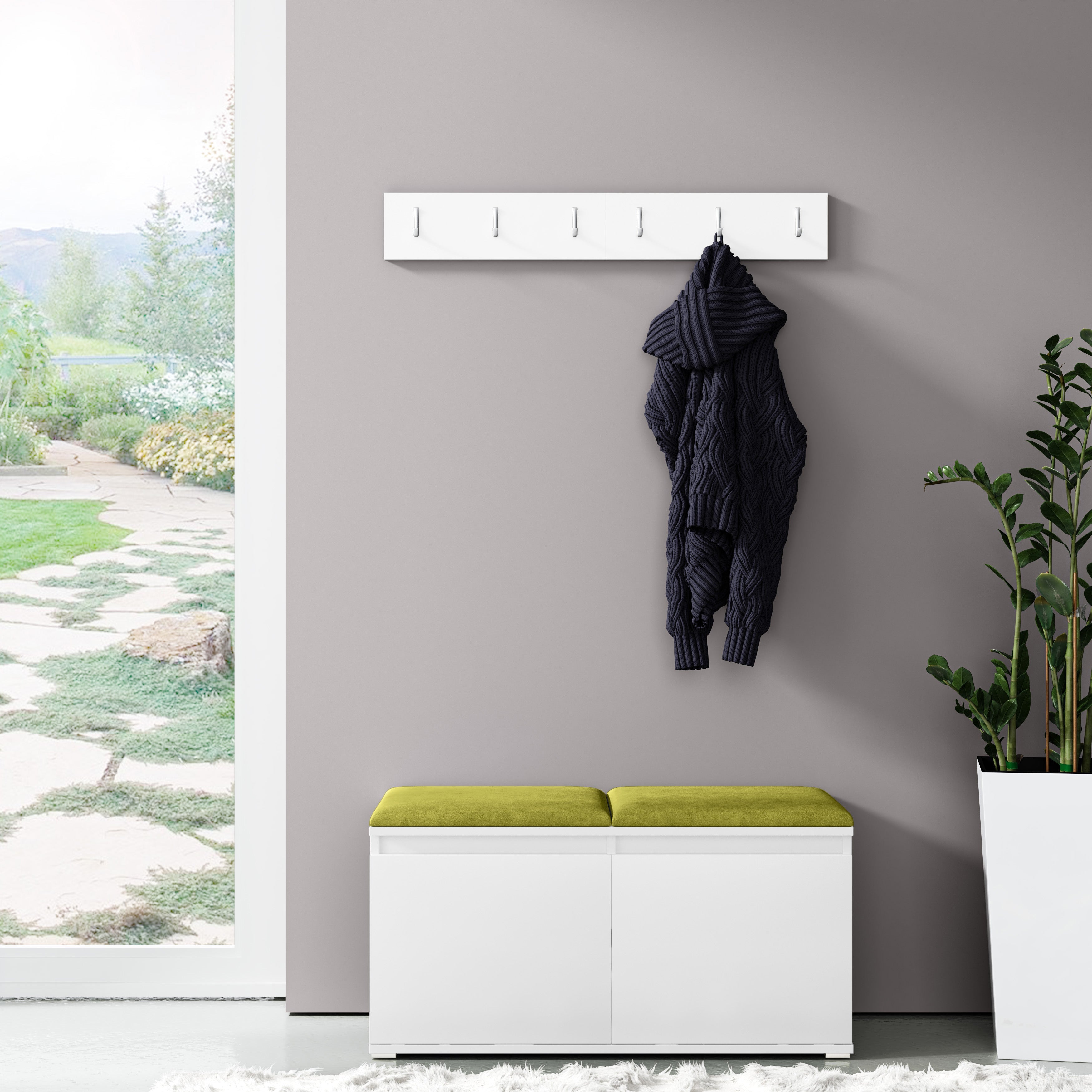 PK Emi 5 Hallway Wardrobe White - Upholstered Panels in Various Colours