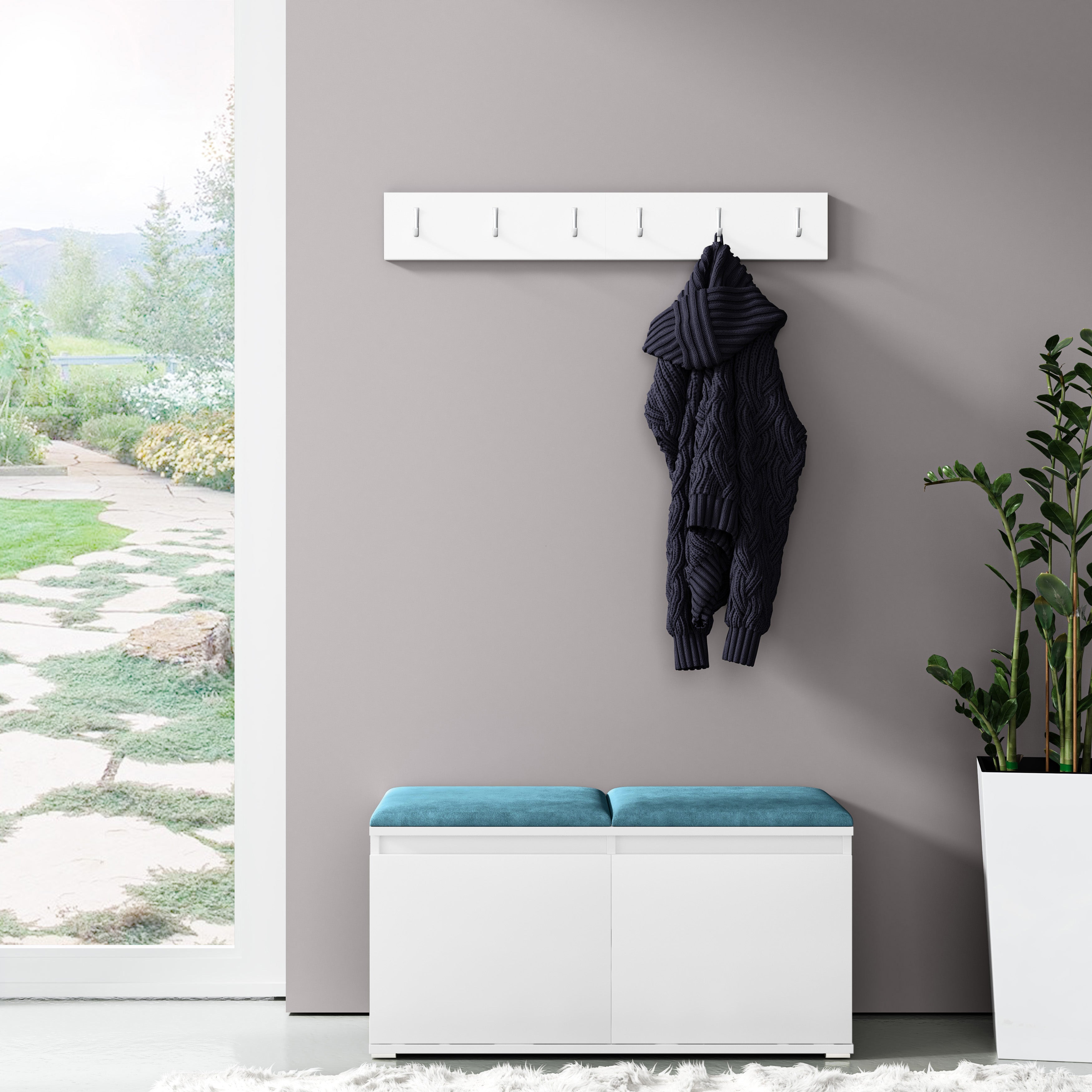 PK Emi 5 Hallway Wardrobe White - Upholstered Panels in Various Colours