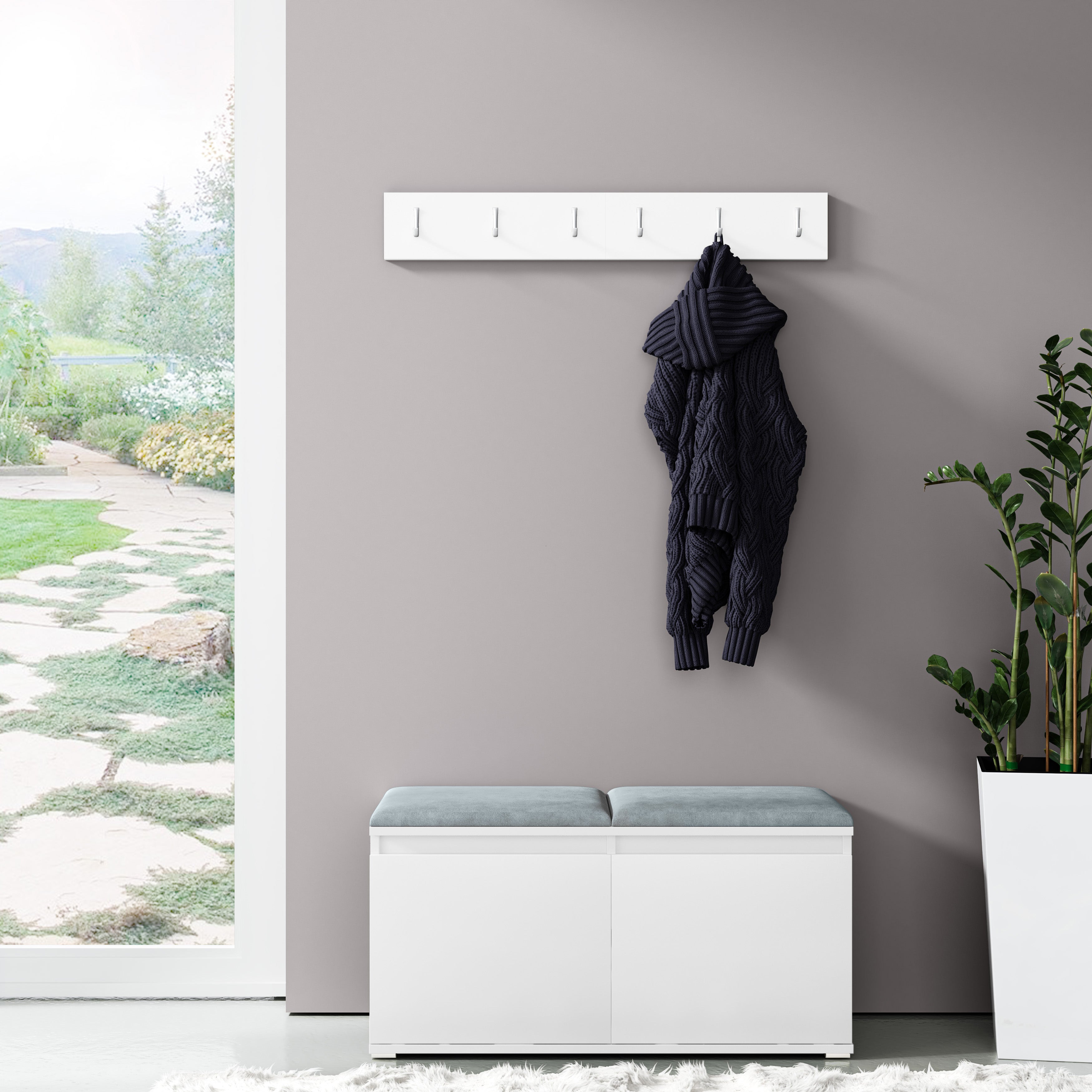 PK Emi 5 Hallway Wardrobe White - Upholstered Panels in Various Colours