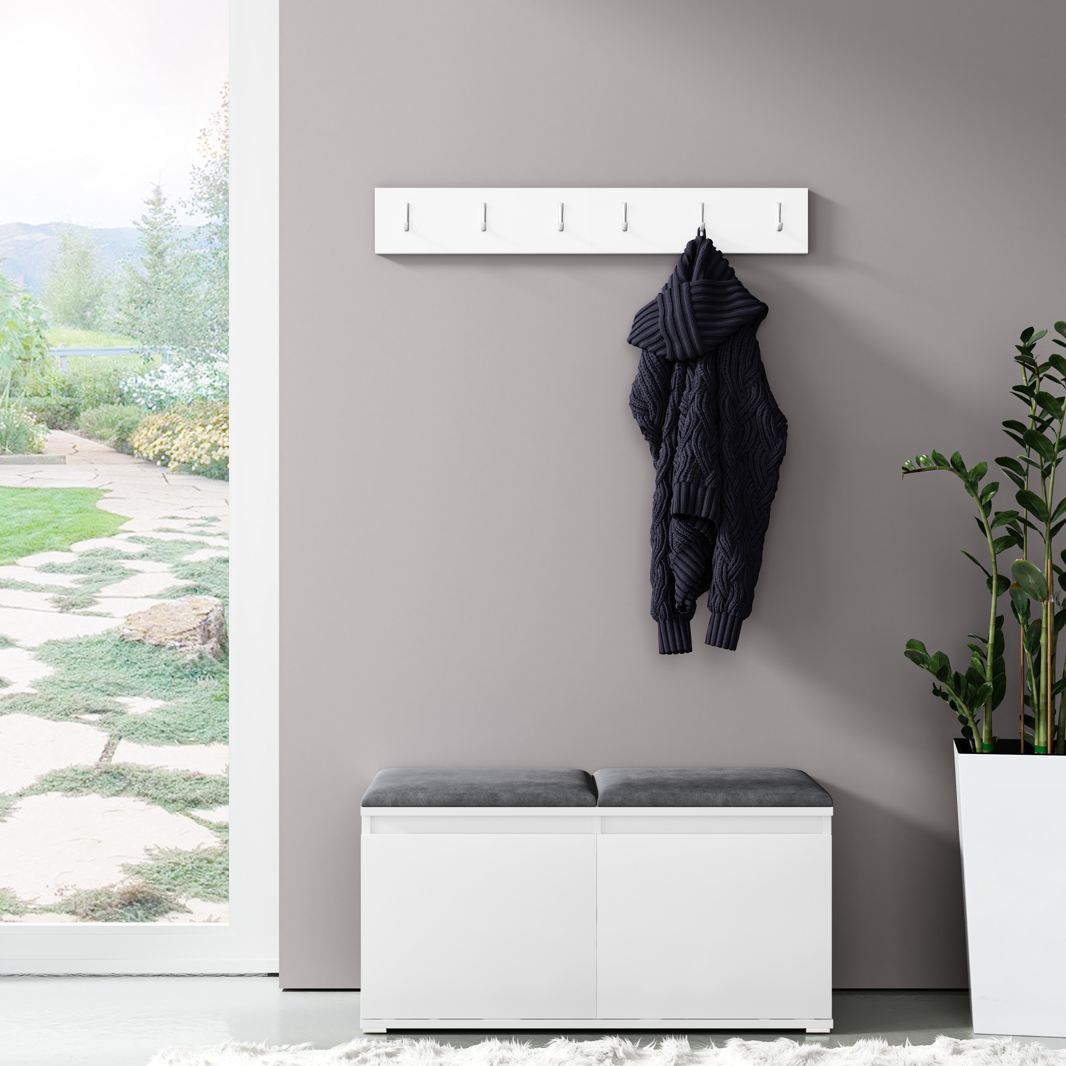 PK Emi 5 Hallway Wardrobe White - Upholstered Panels in Various Colours