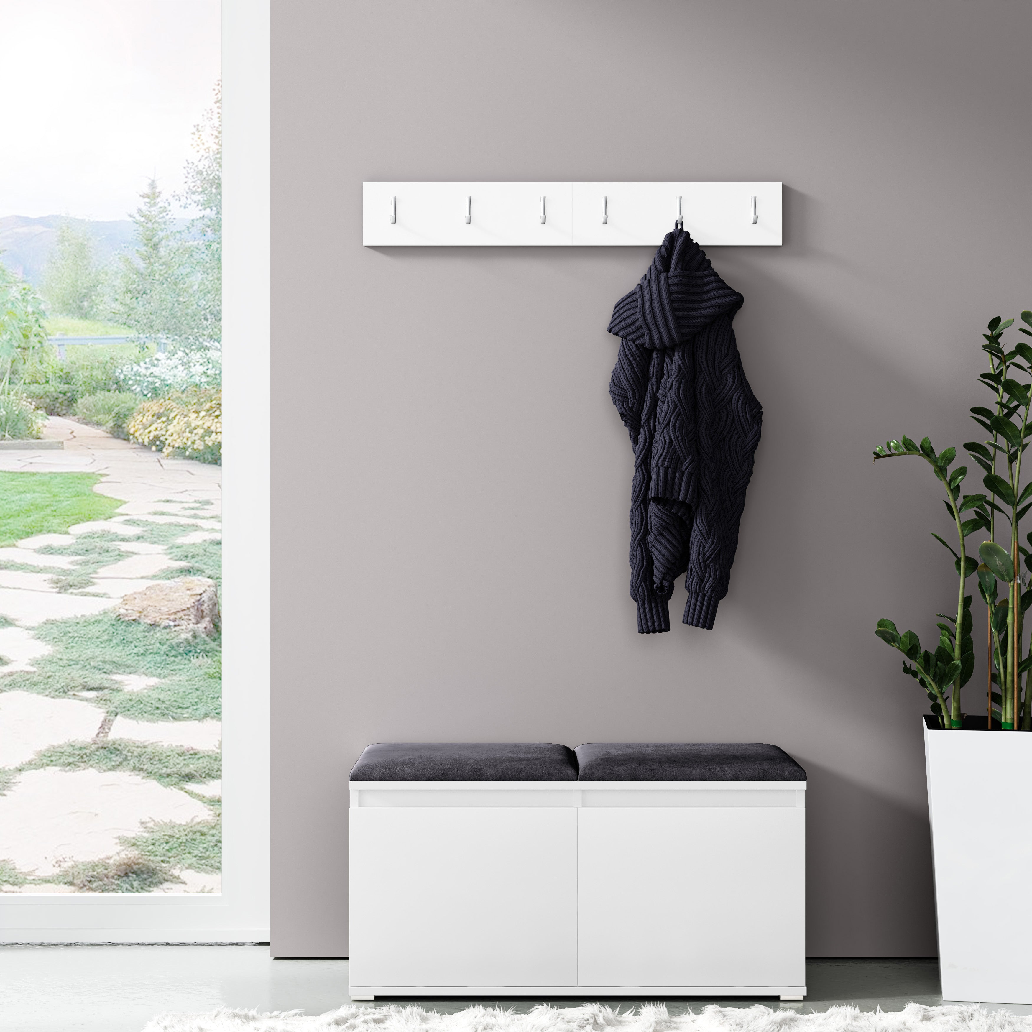 PK Emi 5 Hallway Wardrobe White - Upholstered Panels in Various Colours