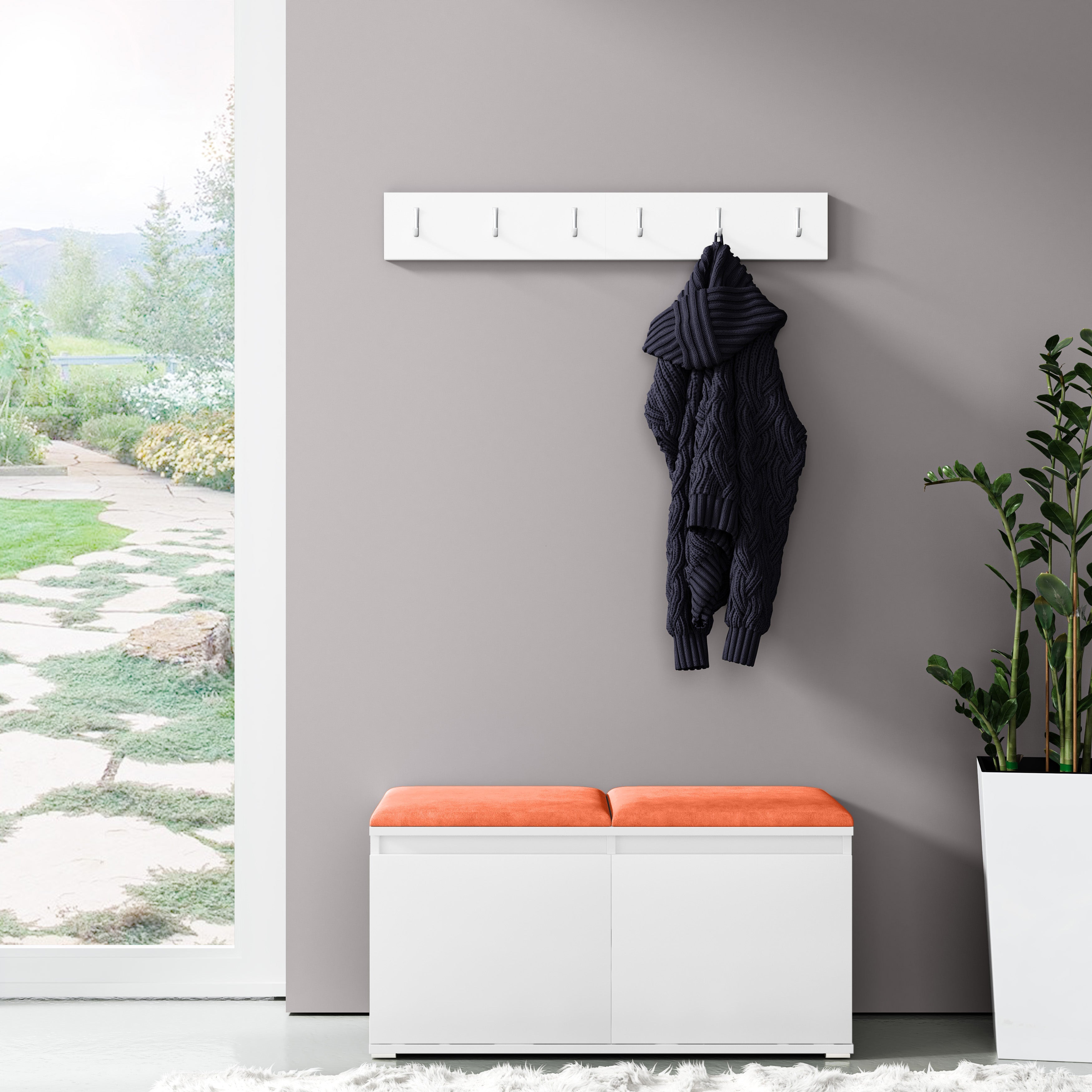 PK Emi 5 Hallway Wardrobe White - Upholstered Panels in Various Colours