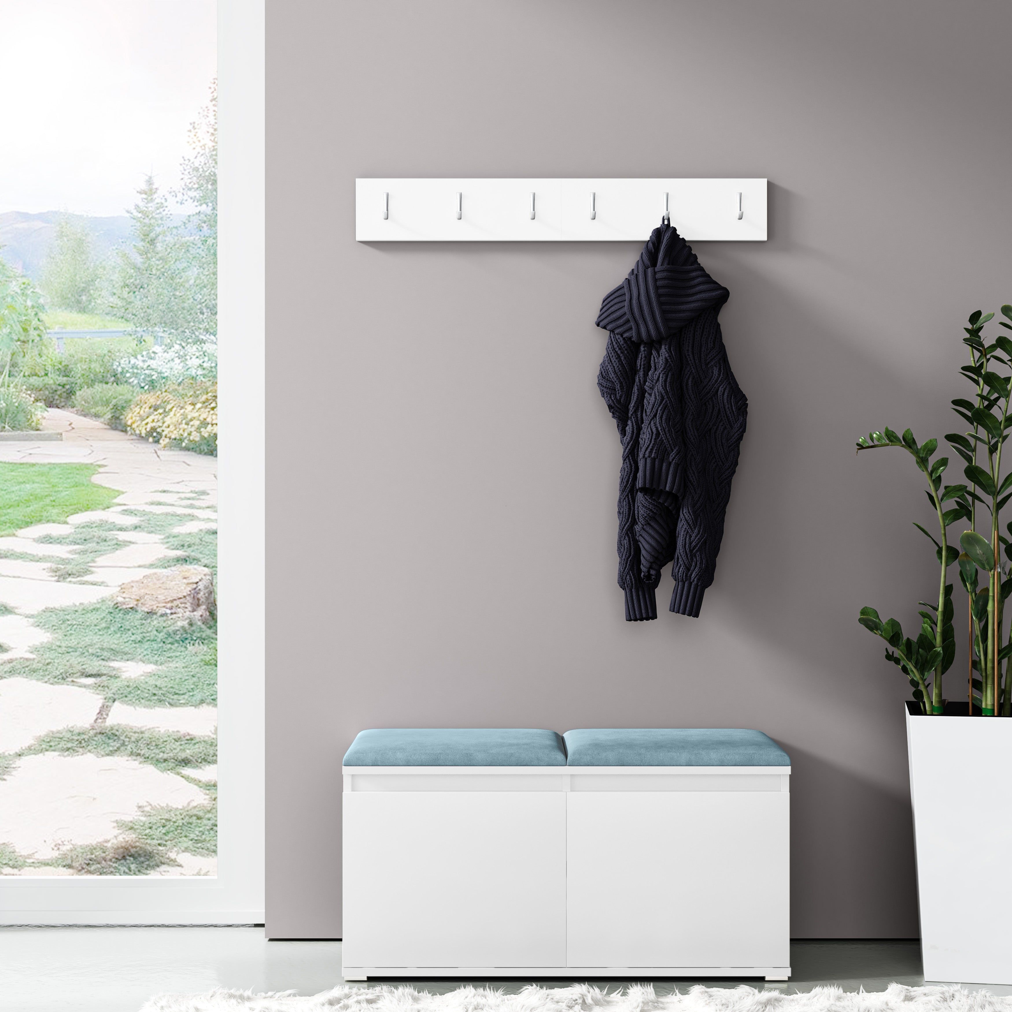 PK Emi 5 Hallway Wardrobe White - Upholstered Panels in Various Colours