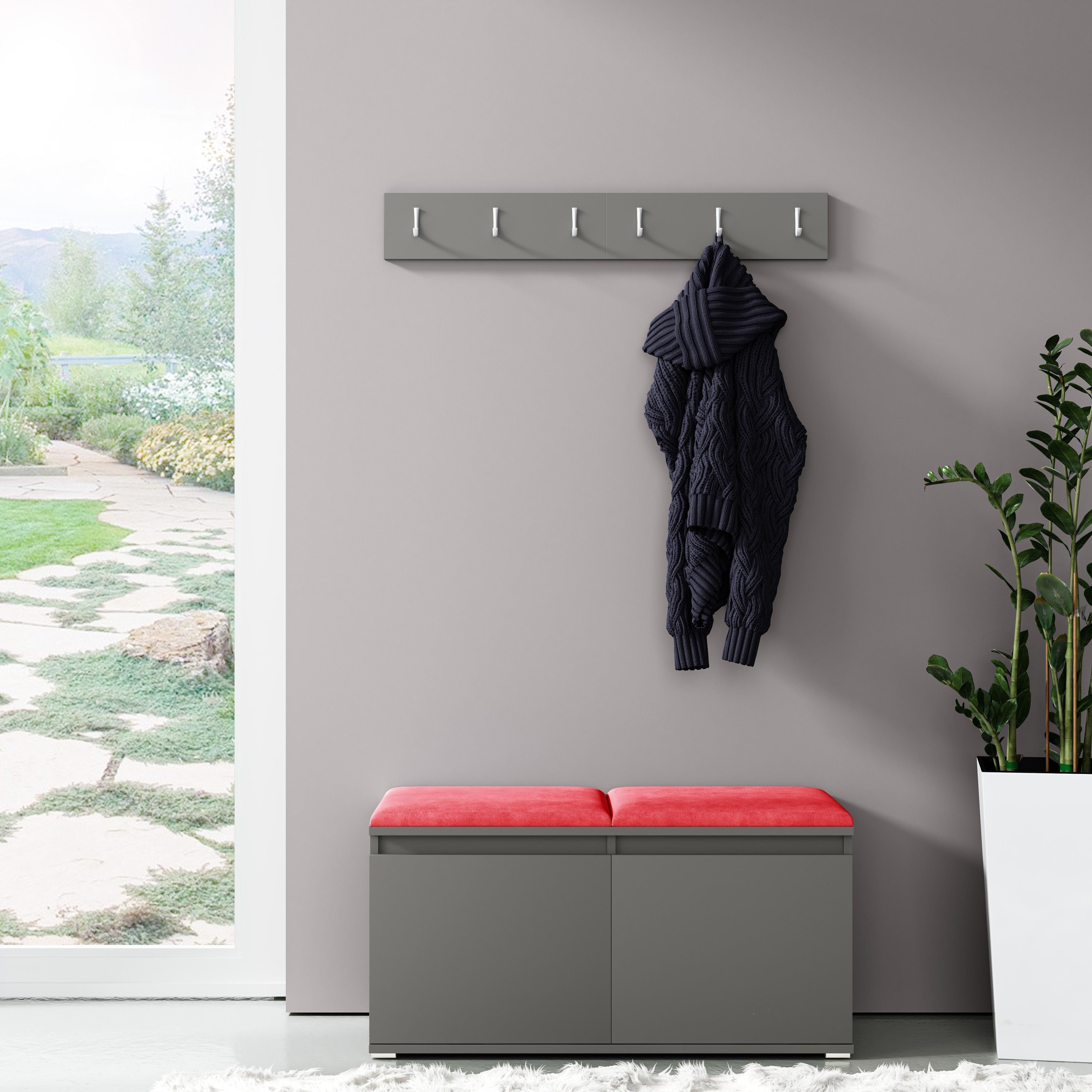 PK Emi 5 Hallway Wardrobe Graphite - Upholstered Panels in Various Colours