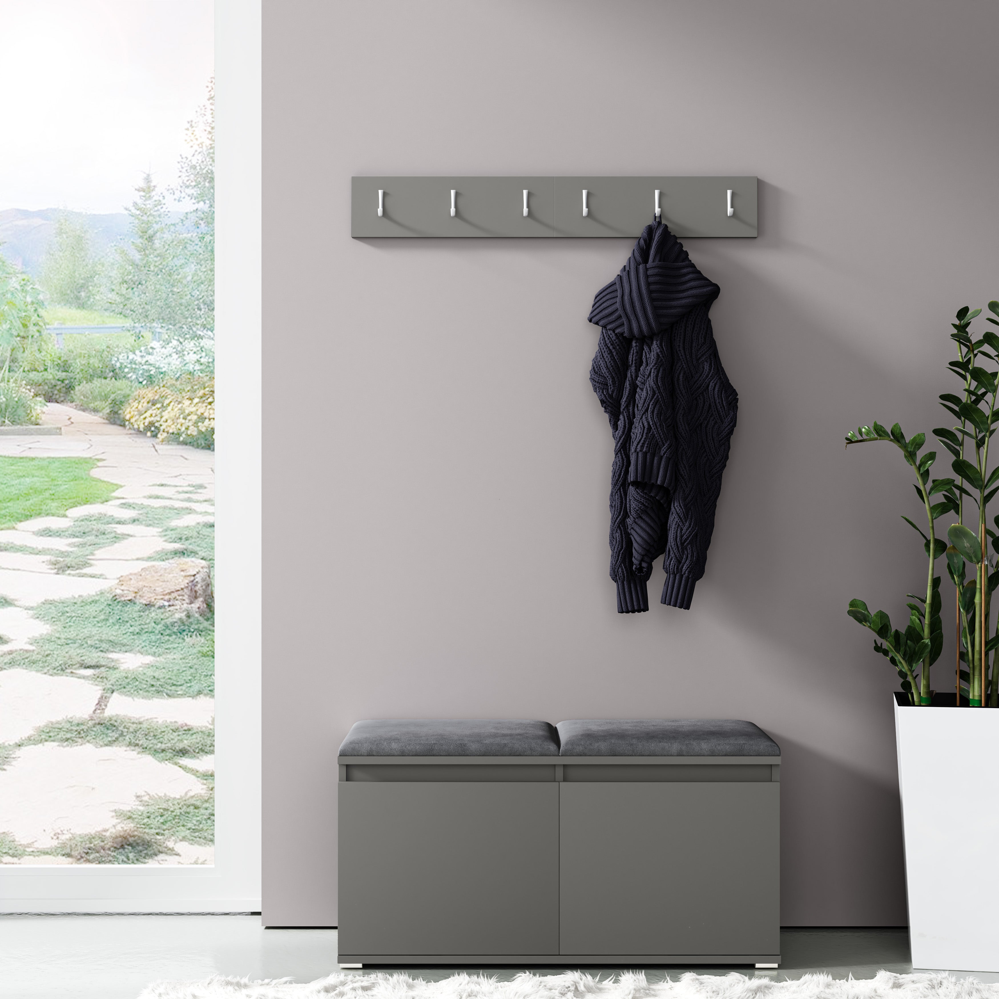 PK Emi 5 Hallway Wardrobe Graphite - Upholstered Panels in Various Colours