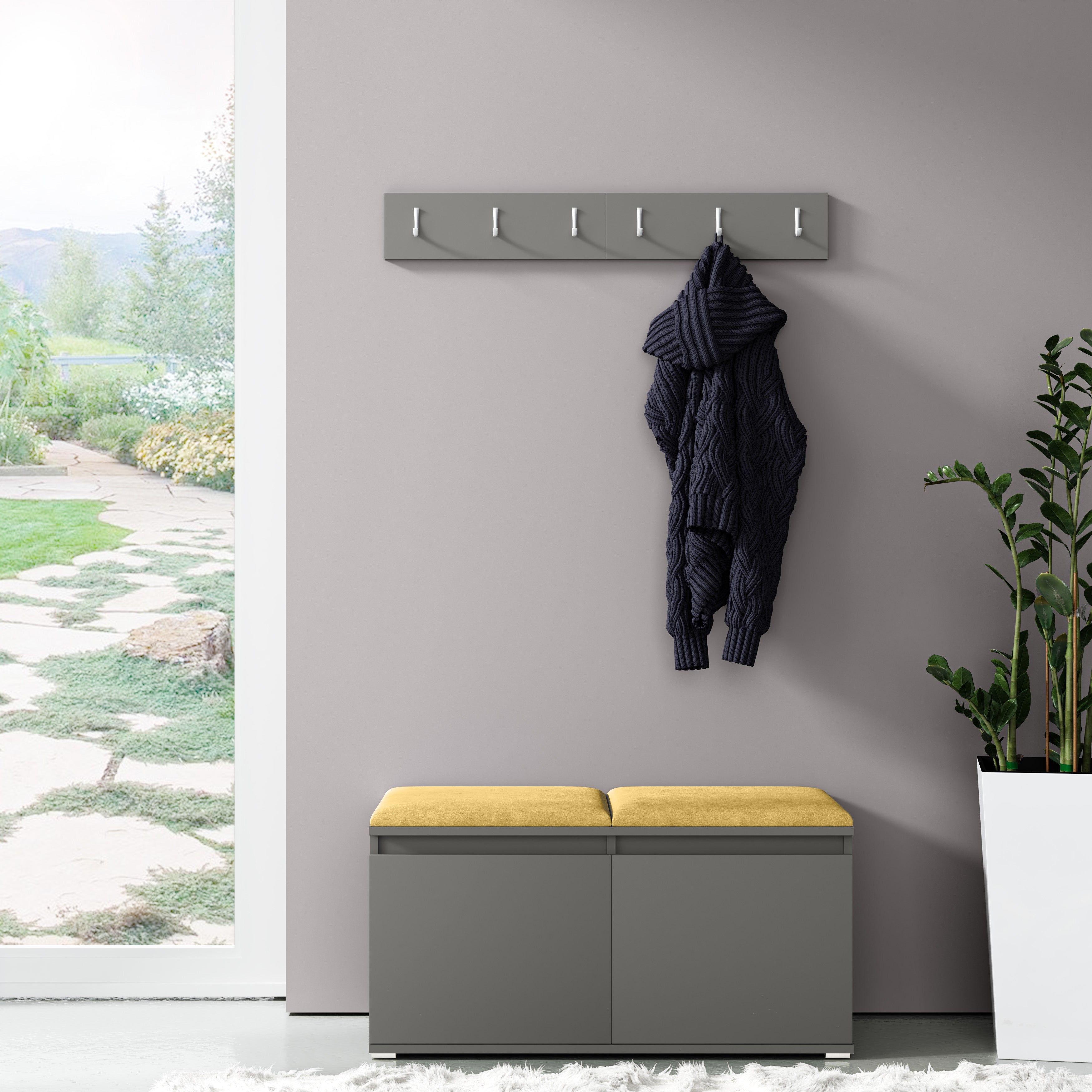 PK Emi 5 Hallway Wardrobe Graphite - Upholstered Panels in Various Colours