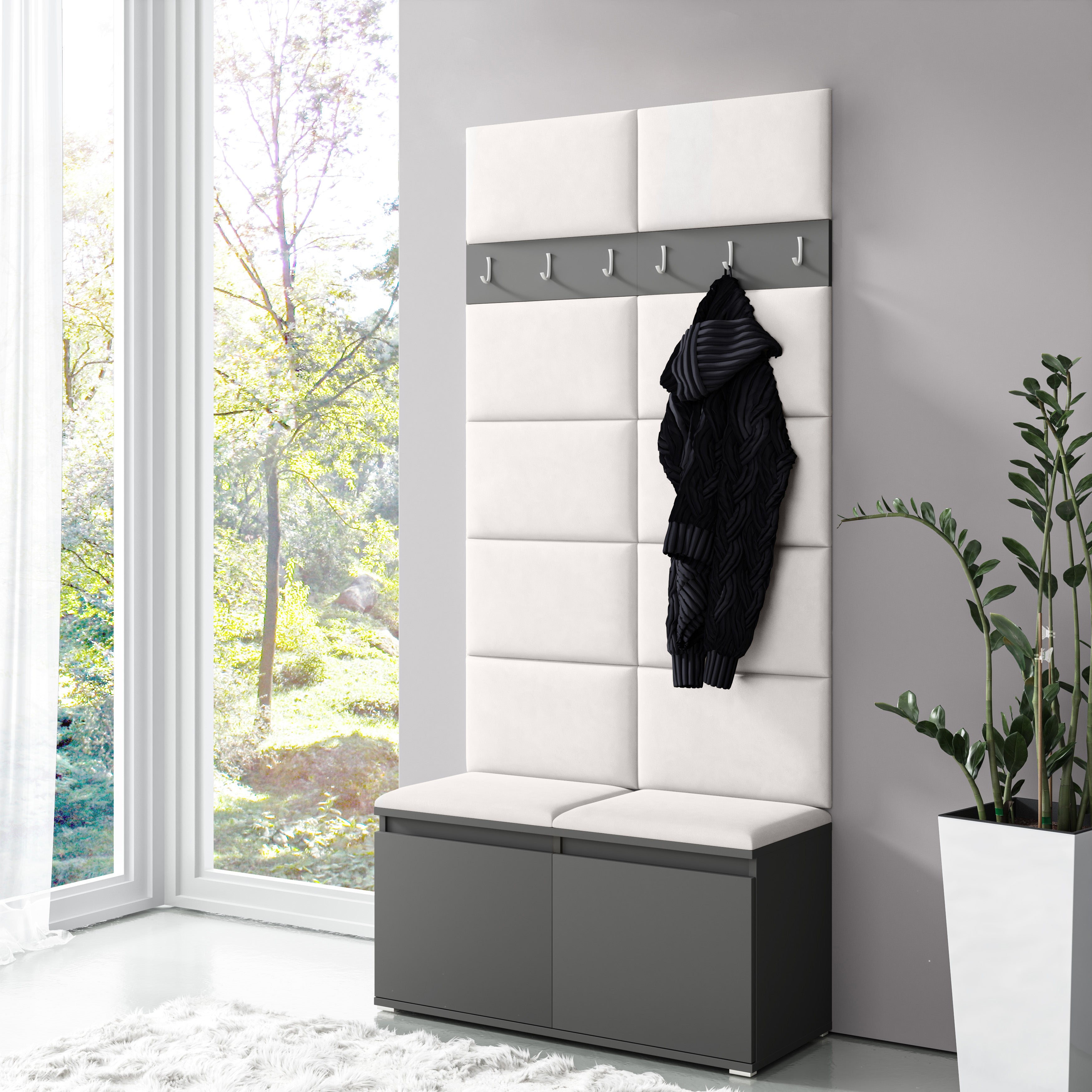 PK Emi 1 Hallway Wardrobe Graphite -Upholstered Panels in Various Colours