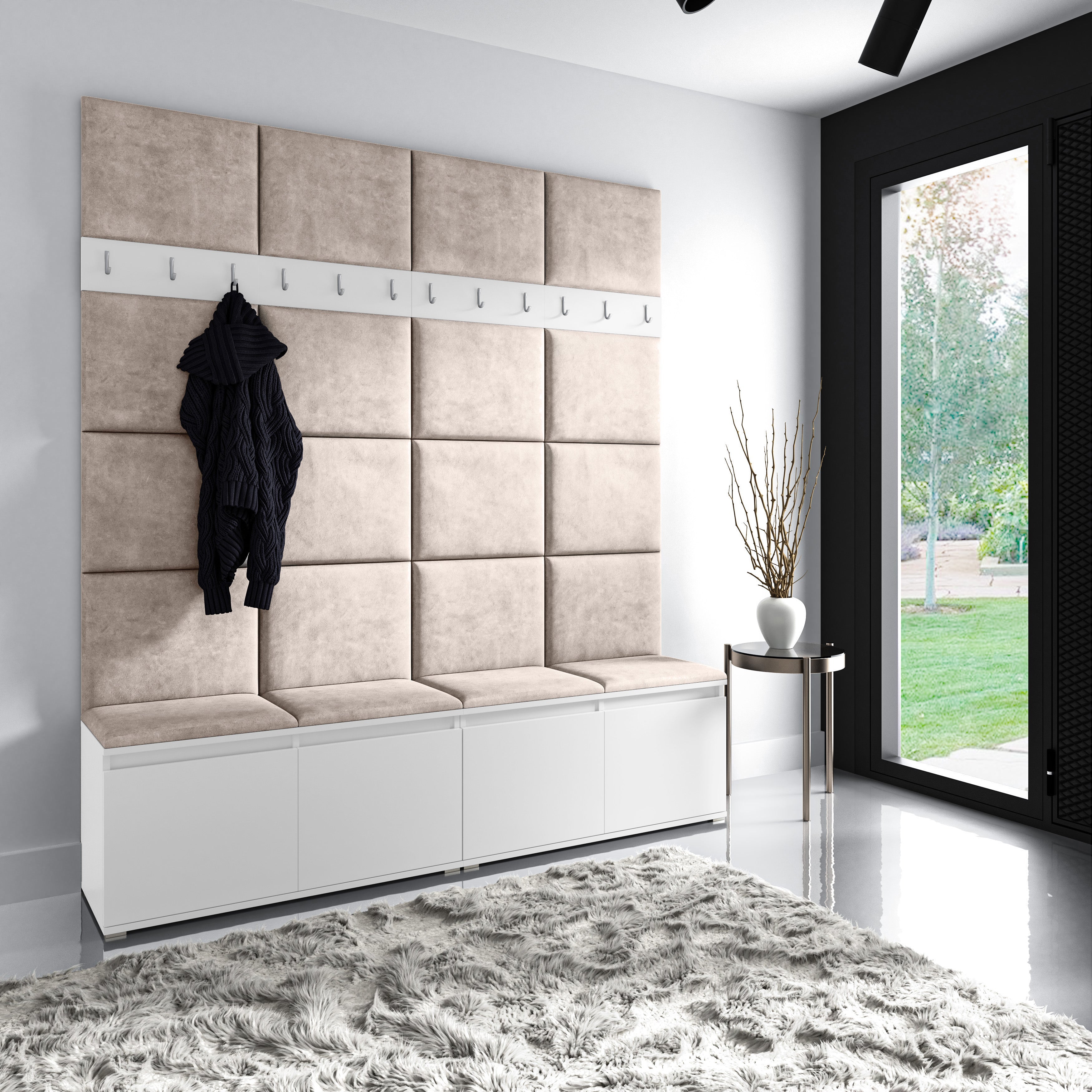 PK Emi 4 Flurgarderobe weiß - Polsterpaneele in verschiedenen Farben