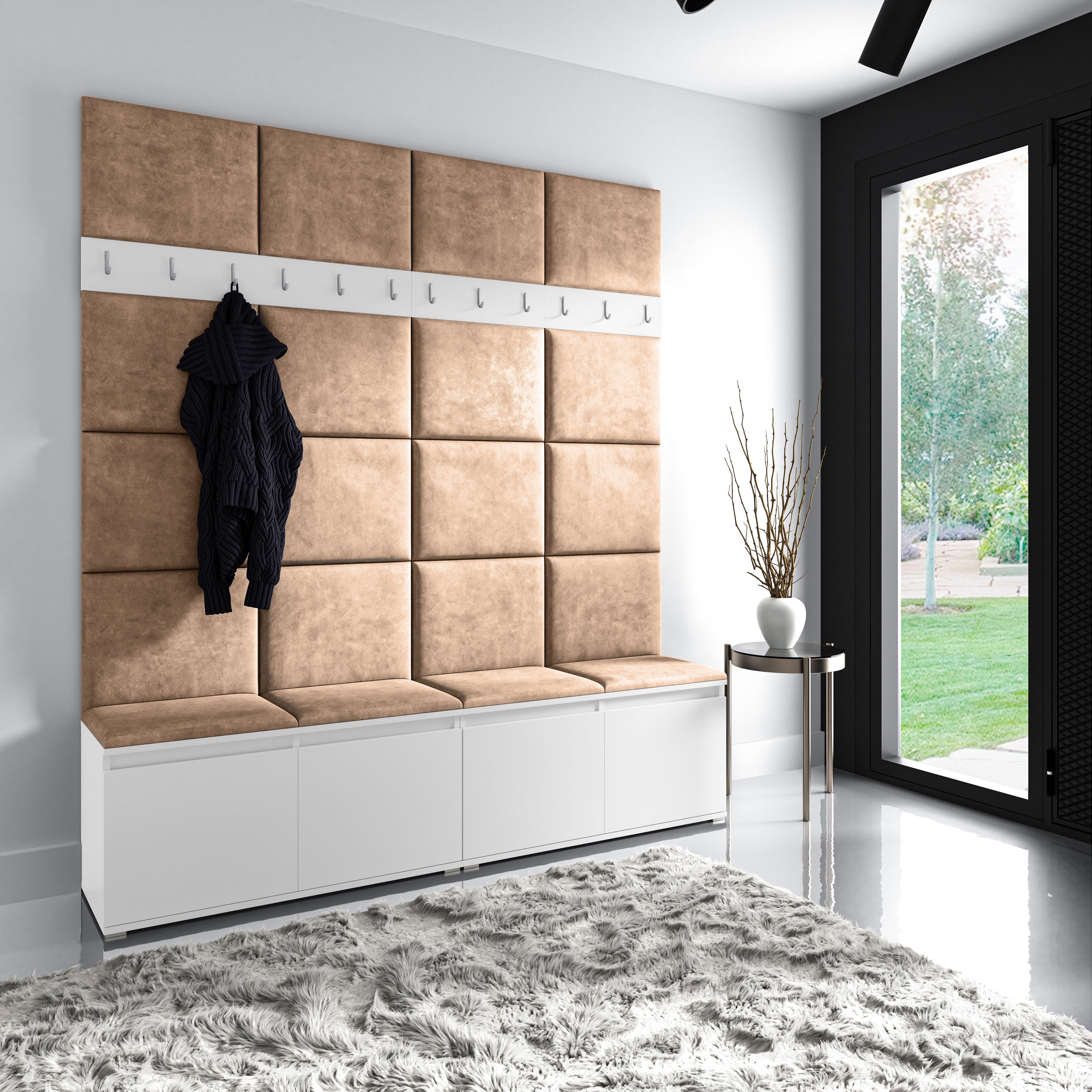 PK Emi 4 Flurgarderobe weiß - Polsterpaneele in verschiedenen Farben