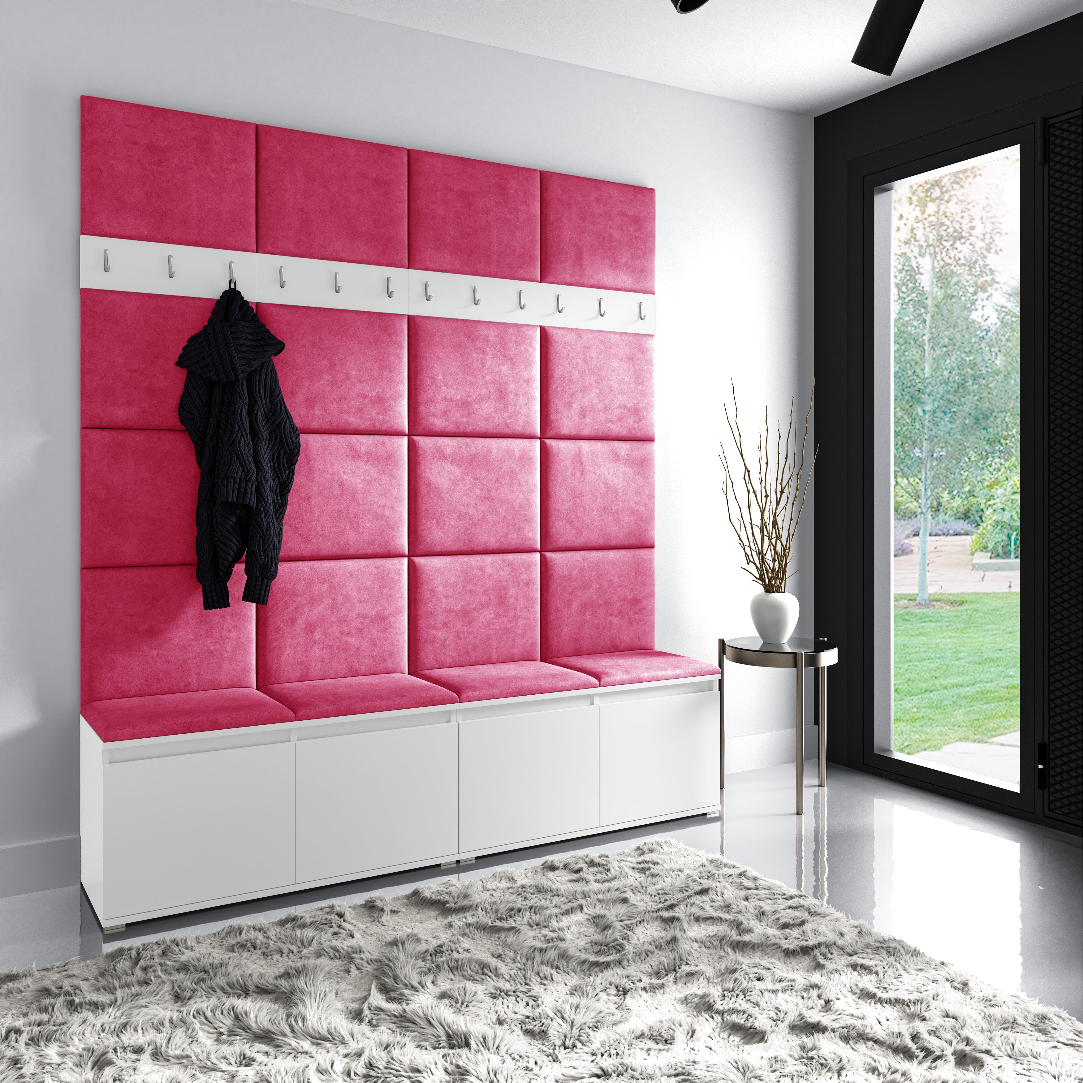 PK Emi 4 Flurgarderobe weiß - Polsterpaneele in verschiedenen Farben