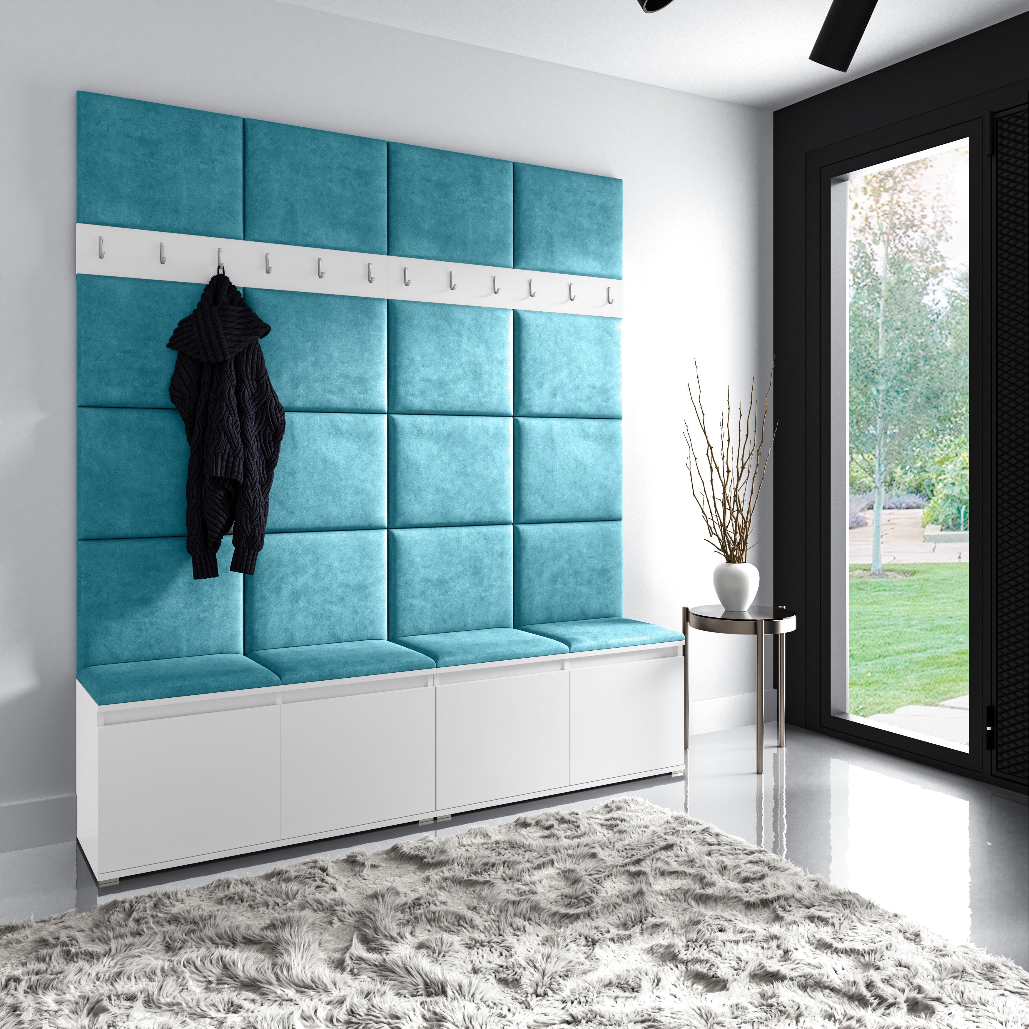 PK Emi 4 Flurgarderobe weiß - Polsterpaneele in verschiedenen Farben