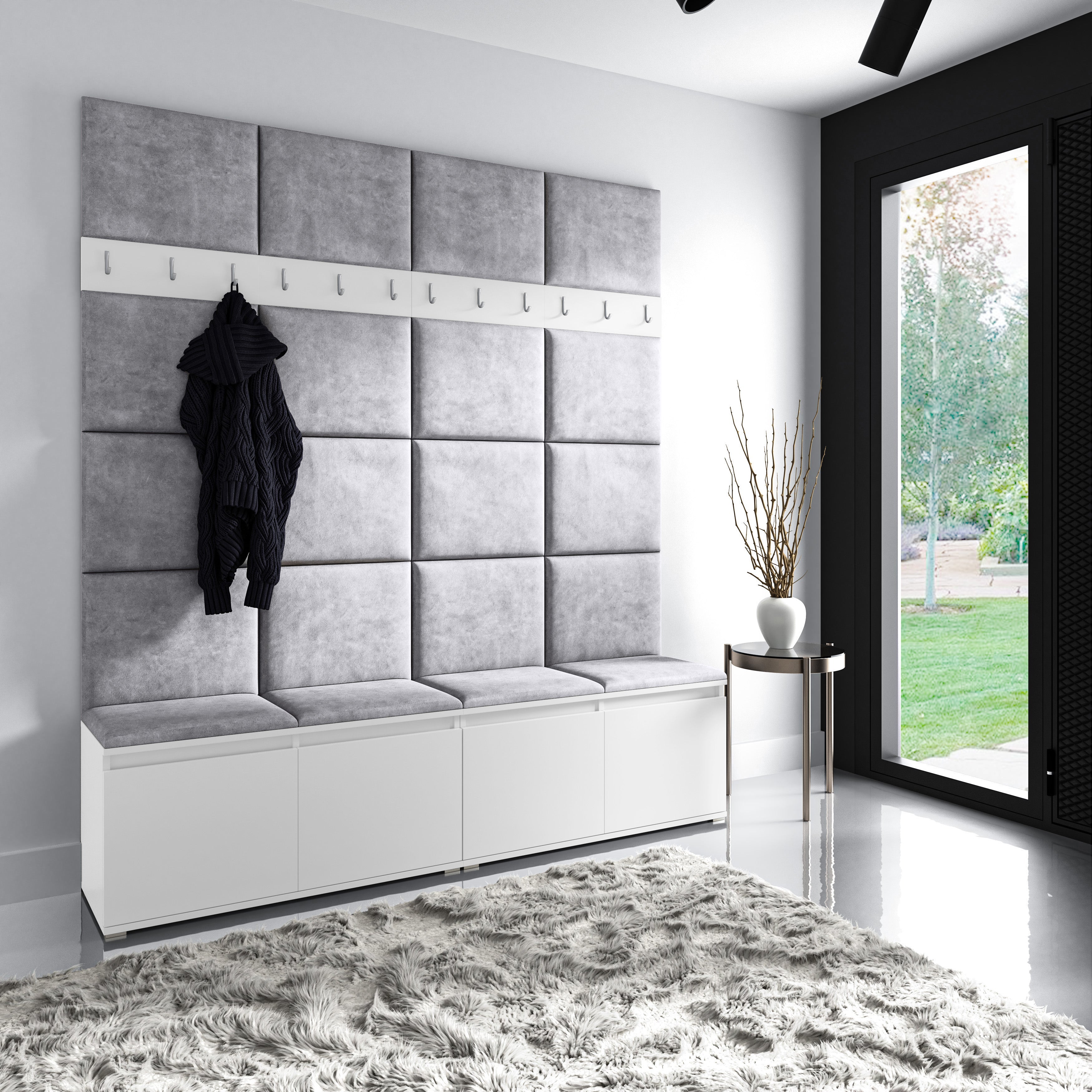 PK Emi 4 Flurgarderobe weiß - Polsterpaneele in verschiedenen Farben