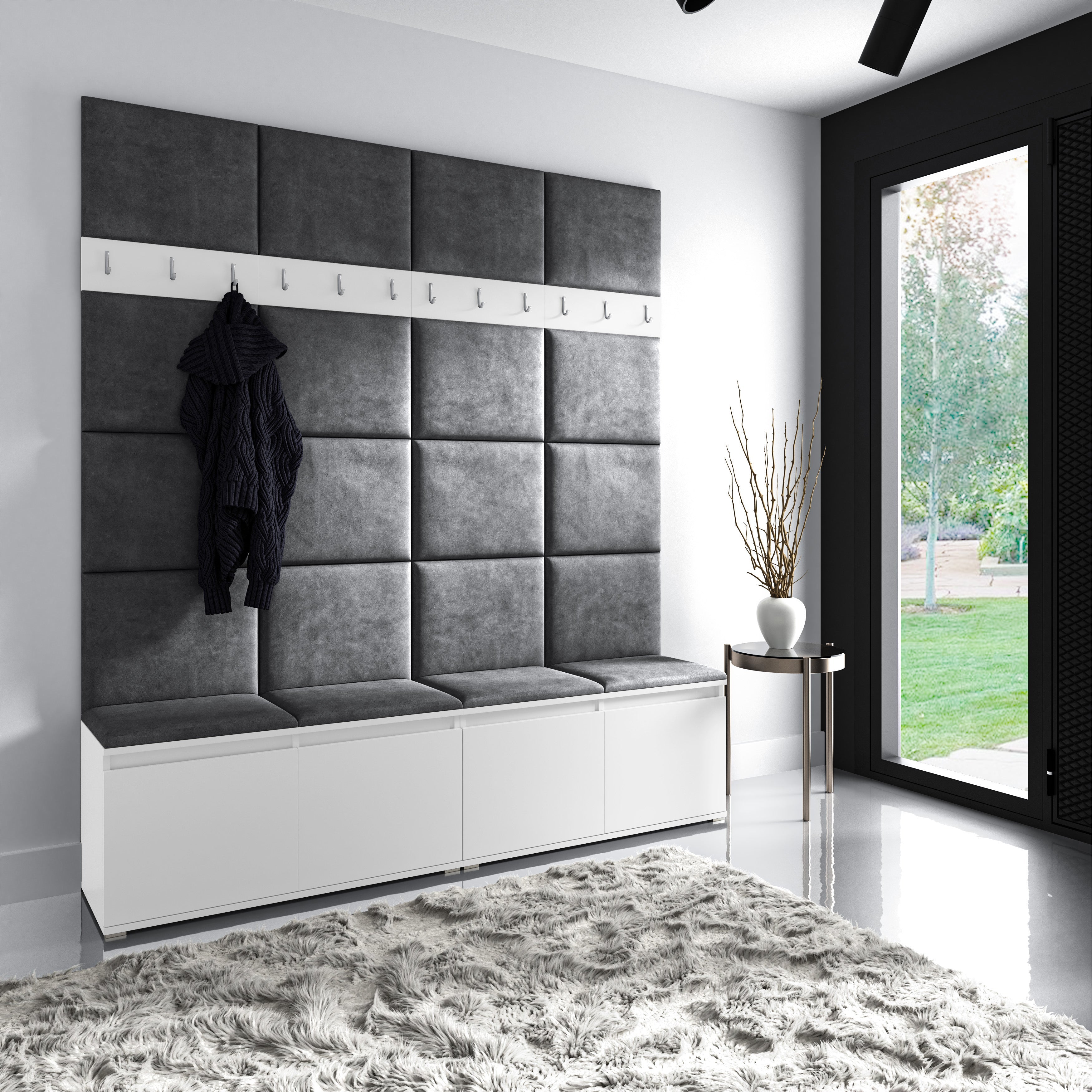 PK Emi 4 Flurgarderobe weiß - Polsterpaneele in verschiedenen Farben