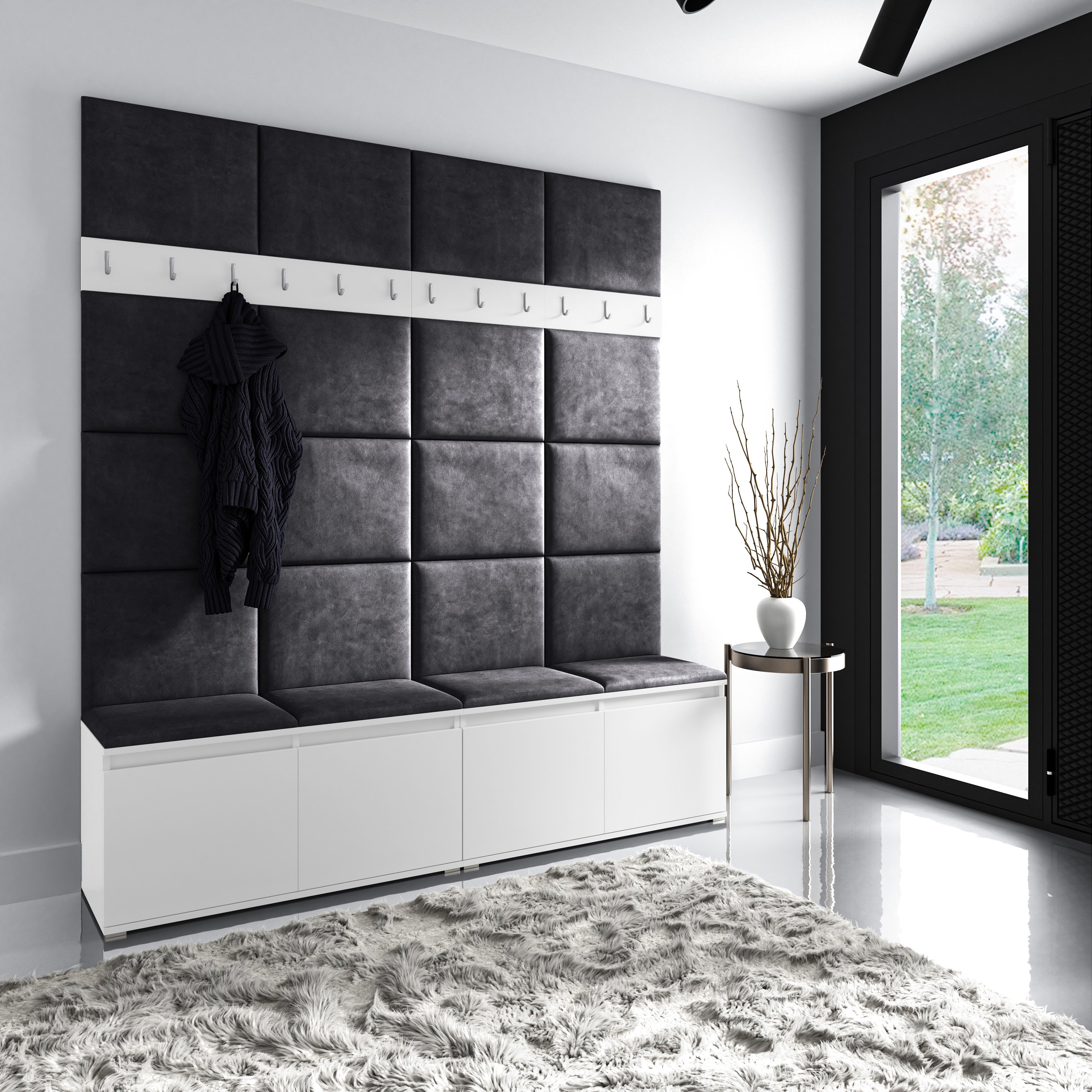 PK Emi 4 Flurgarderobe weiß - Polsterpaneele in verschiedenen Farben