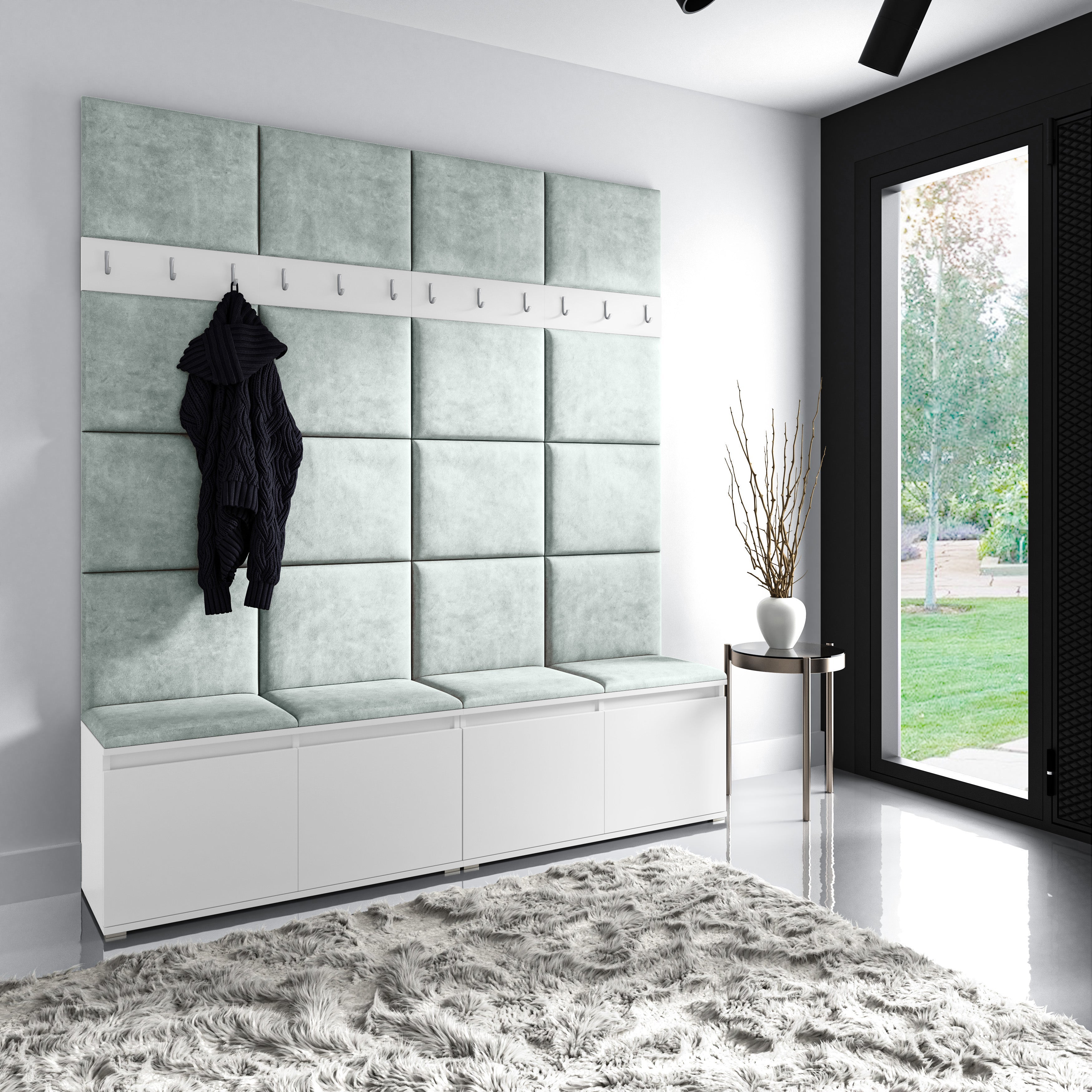 PK Emi 4 Flurgarderobe weiß - Polsterpaneele in verschiedenen Farben