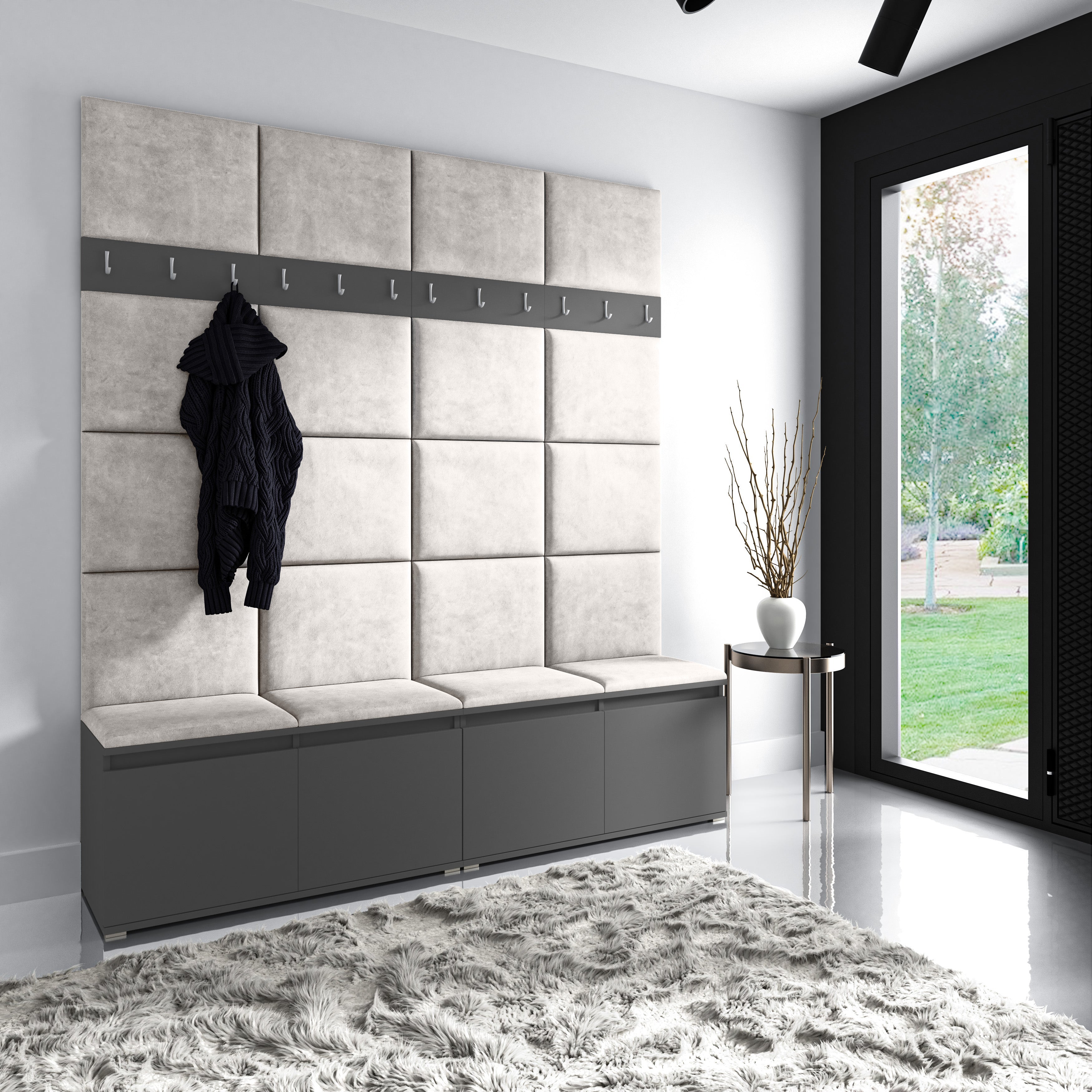 PK Emi 4 Hallway Wardrobe Graphite - Upholstered Panels in Various Colours