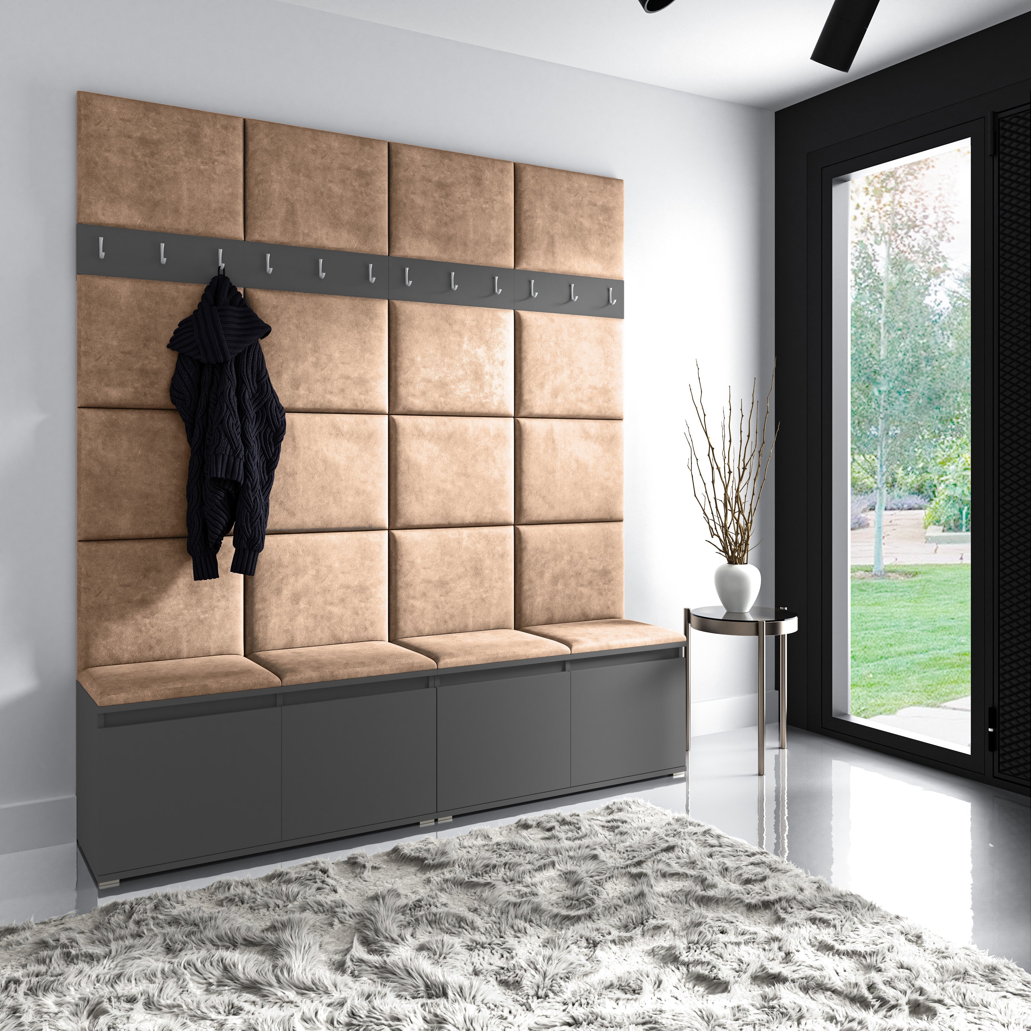 PK Emi 4 Hallway Wardrobe Graphite - Upholstered Panels in Various Colours