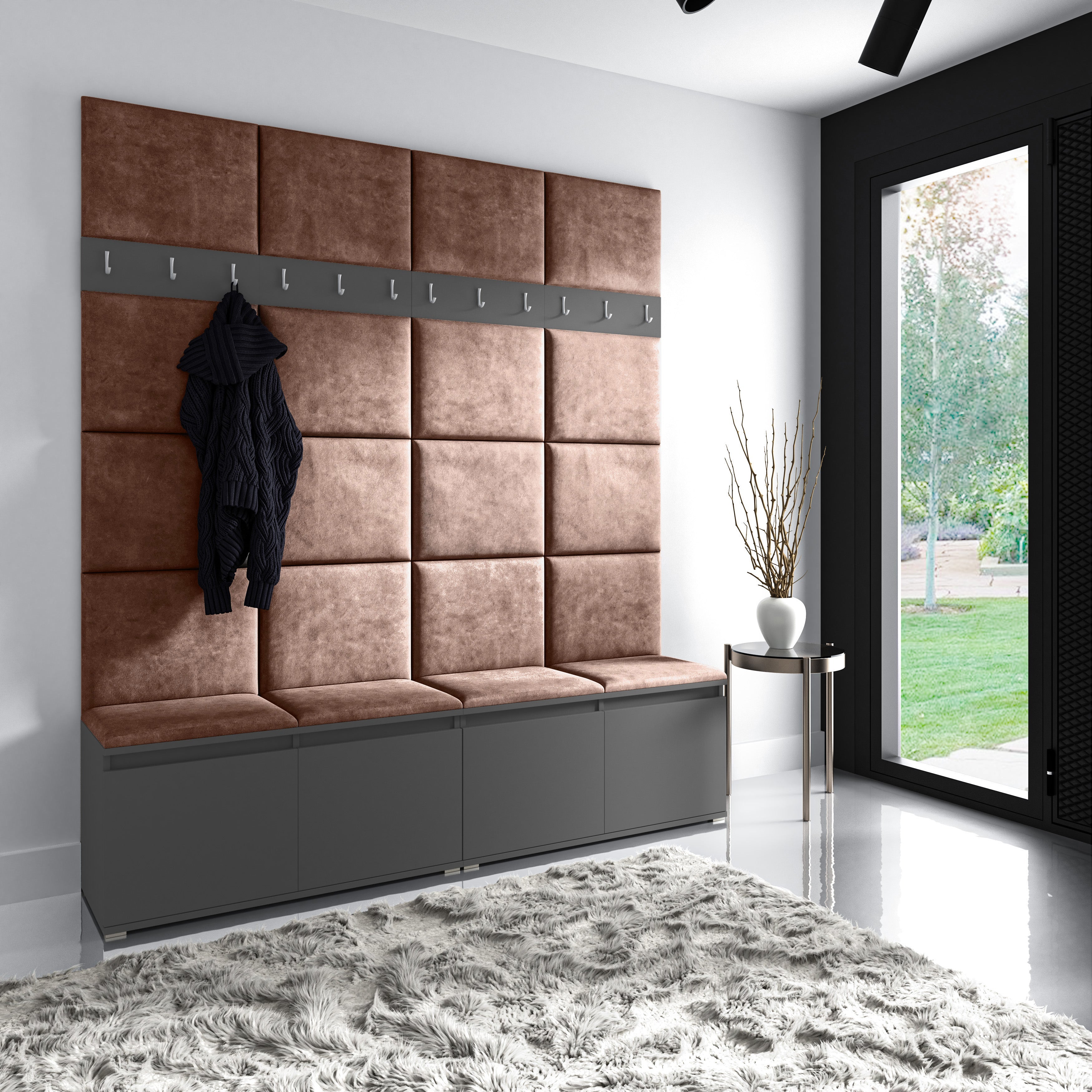 PK Emi 4 Hallway Wardrobe Graphite - Upholstered Panels in Various Colours