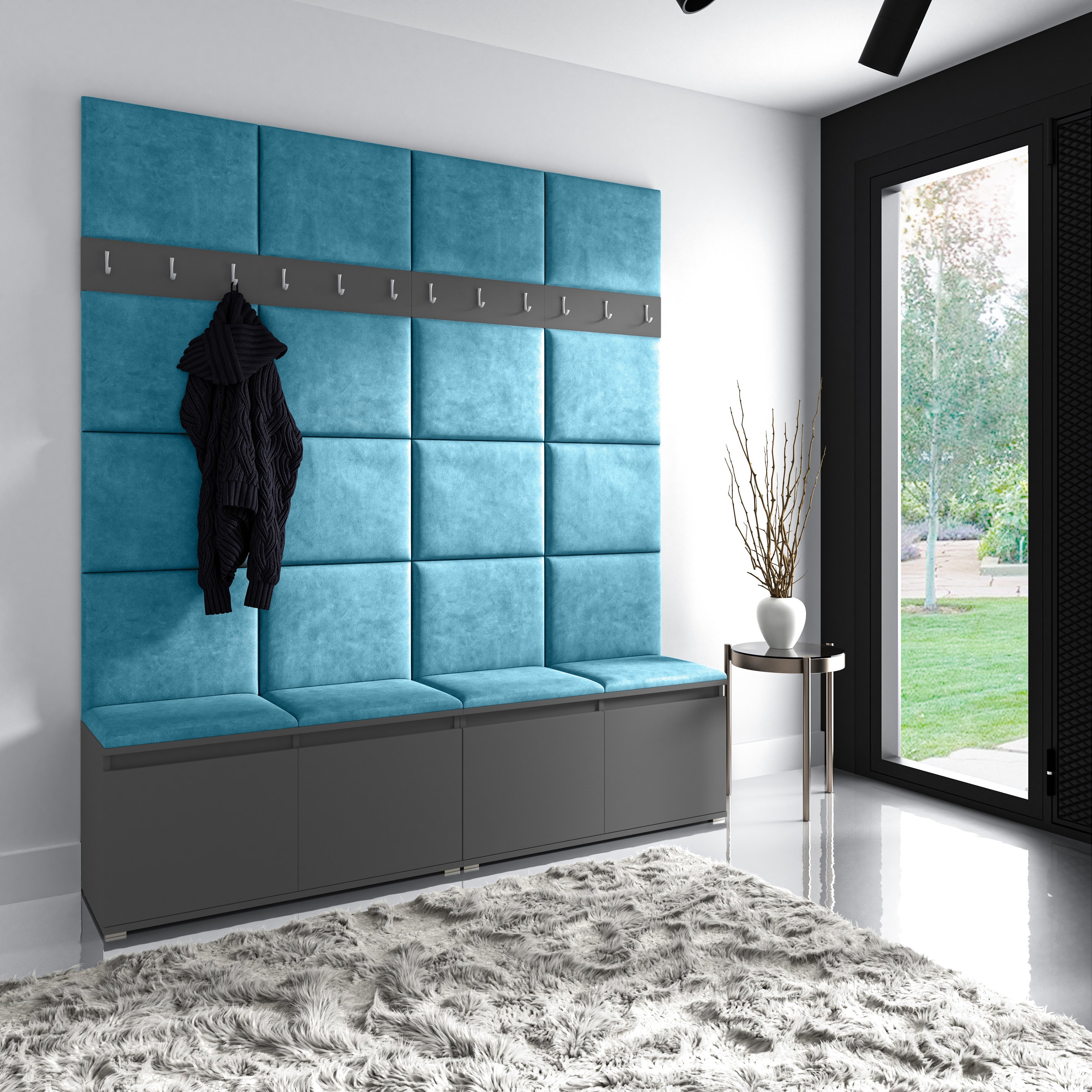 PK Emi 4 Hallway Wardrobe Graphite - Upholstered Panels in Various Colours