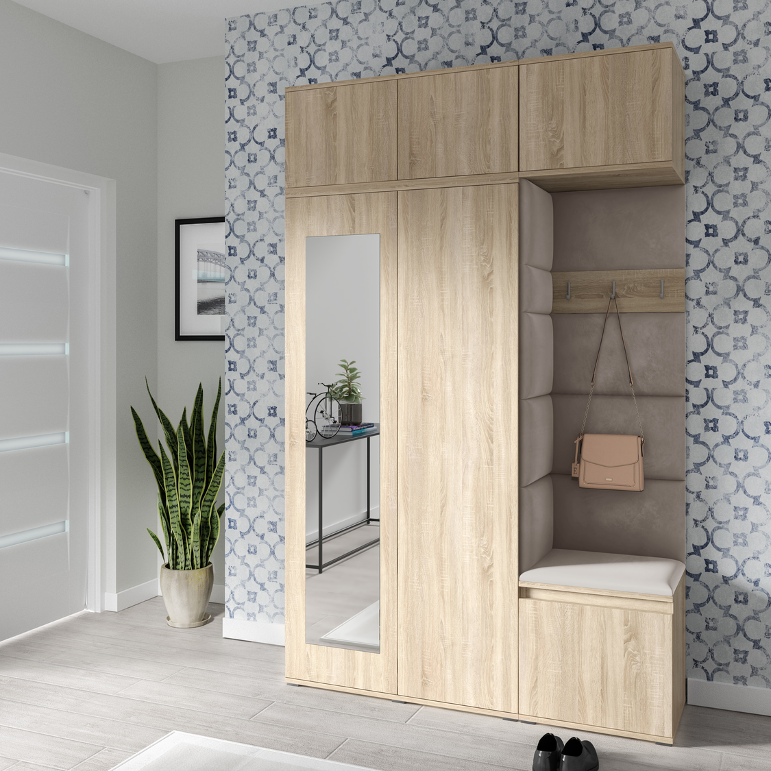 PK Emi 18 Flurgarderobe Sonoma Eiche - Polsterpaneele in verschiedenen Farben